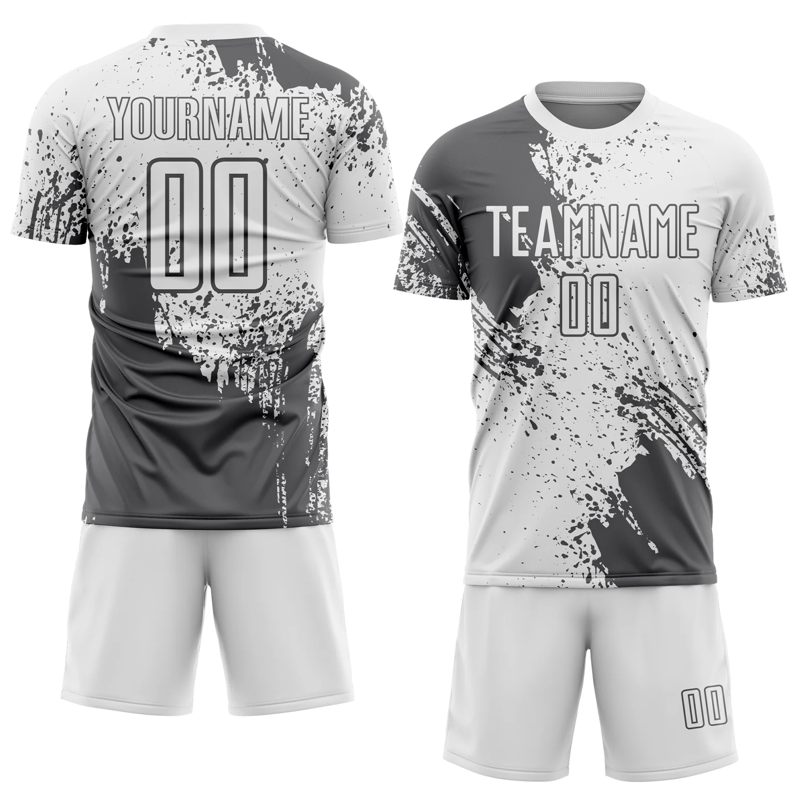 Custom White Steel Gray Abstract Brush Stroke Sports Sublimation Soccer Uniform Jersey - Image 2