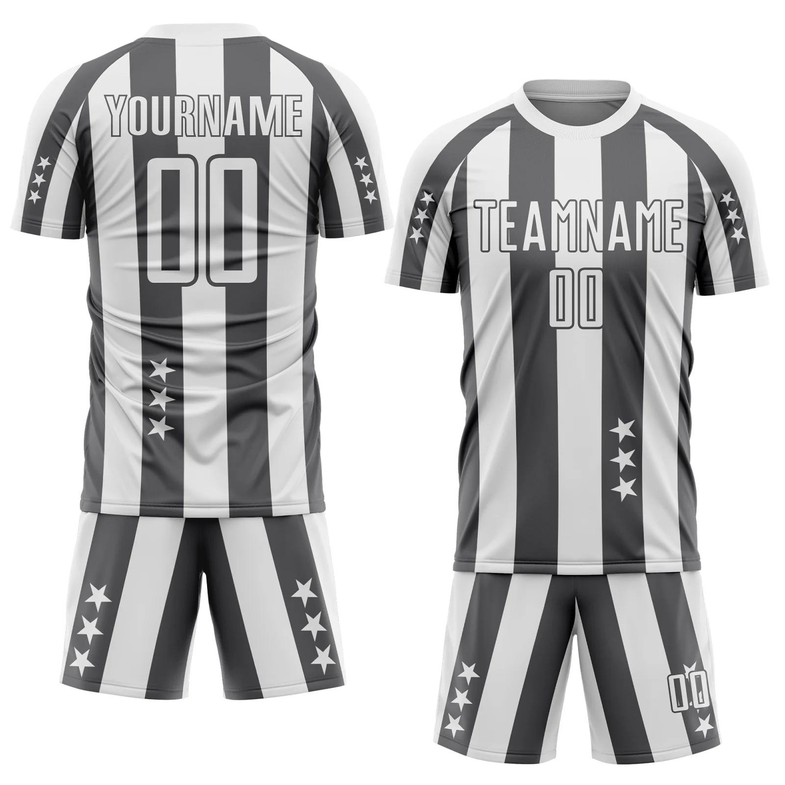 Custom White Steel Gray Stars And Stripes Sports Sublimation Soccer Uniform Jersey - Image 2
