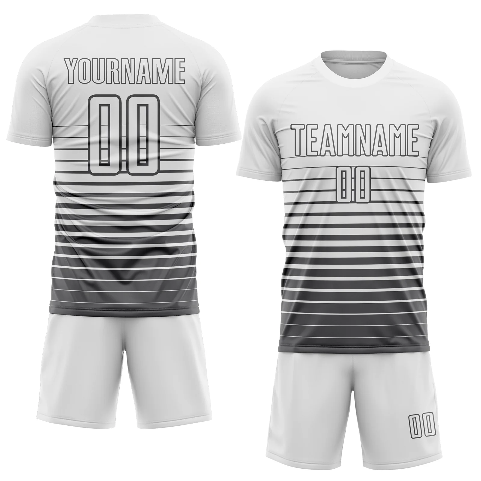 Custom White Steel Gray Gradient Pinstripe Sublimation Soccer Uniform Jersey - Image 2