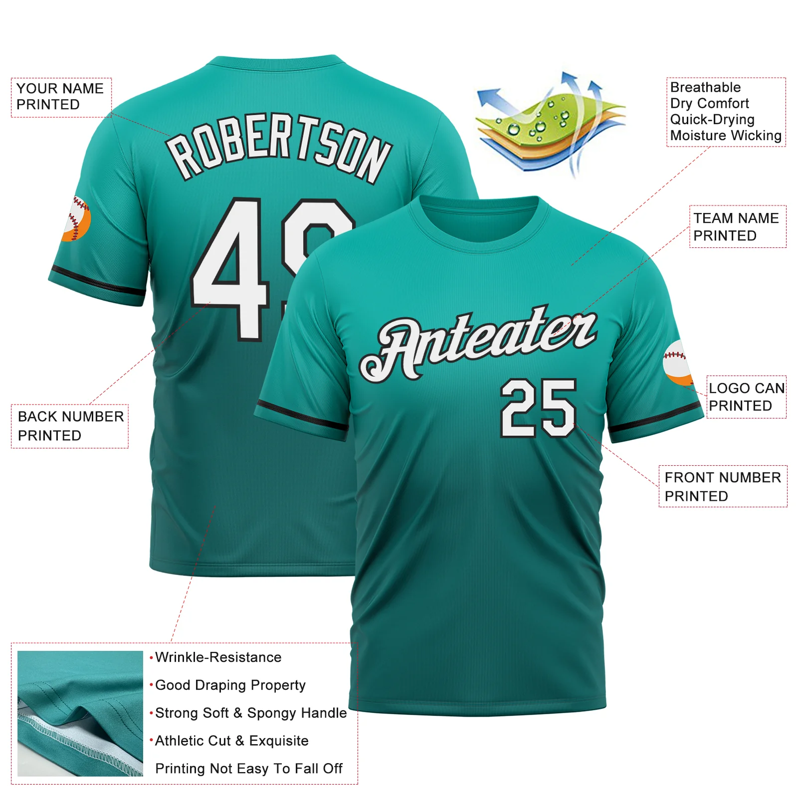 Custom Aqua Teal-Black Fade Fashion Performance T-Shirt - Image 3
