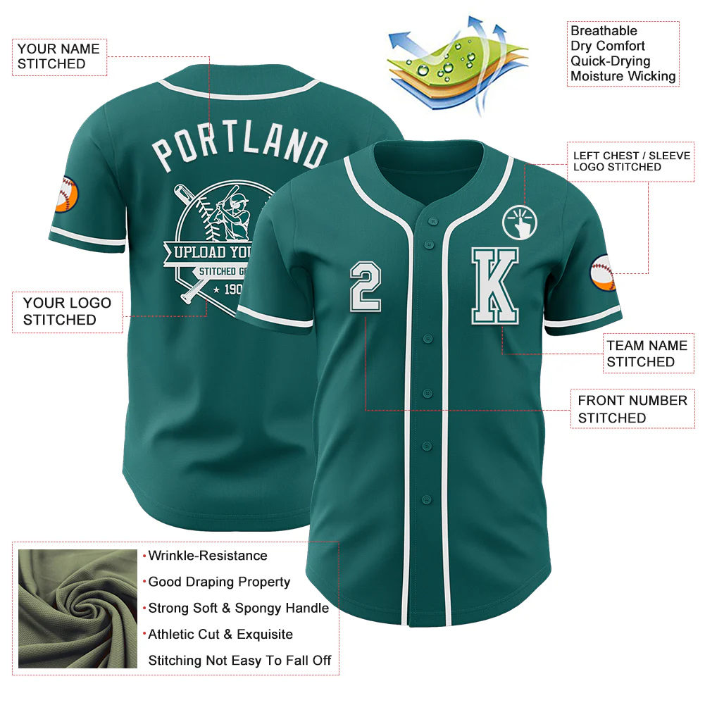 Custom Teal White Authentic Baseball Jersey - Image 6