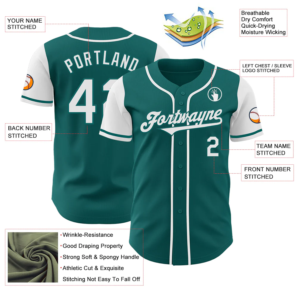 Custom Teal White Authentic Two Tone Baseball Jersey - Image 3