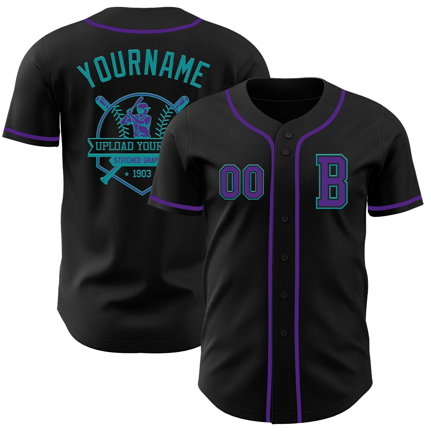 Custom Black Purple-Teal Authentic Baseball Jersey - Image 5