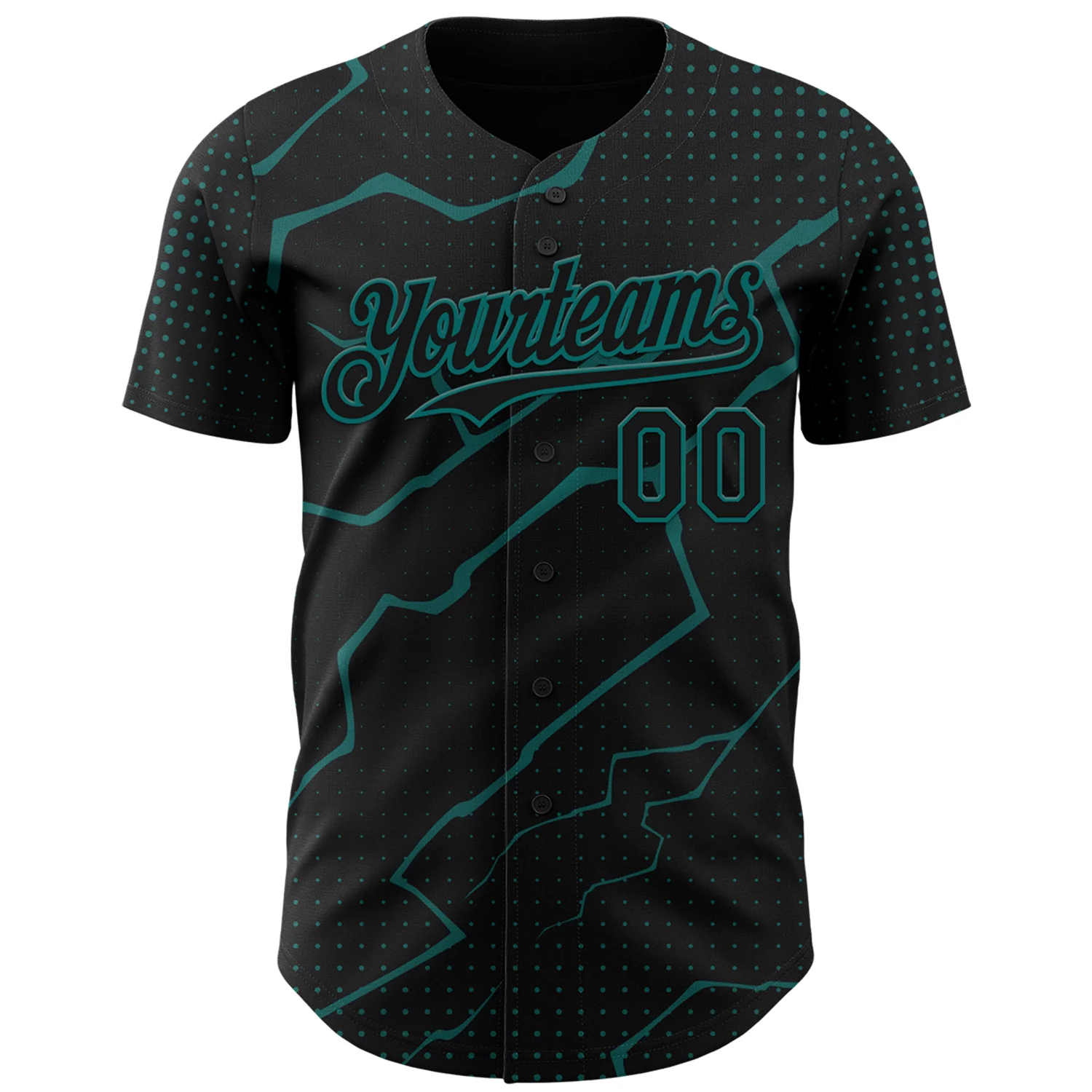 Custom Black Teal Lightning Polka Dot Authentic Baseball Jersey - Image 2