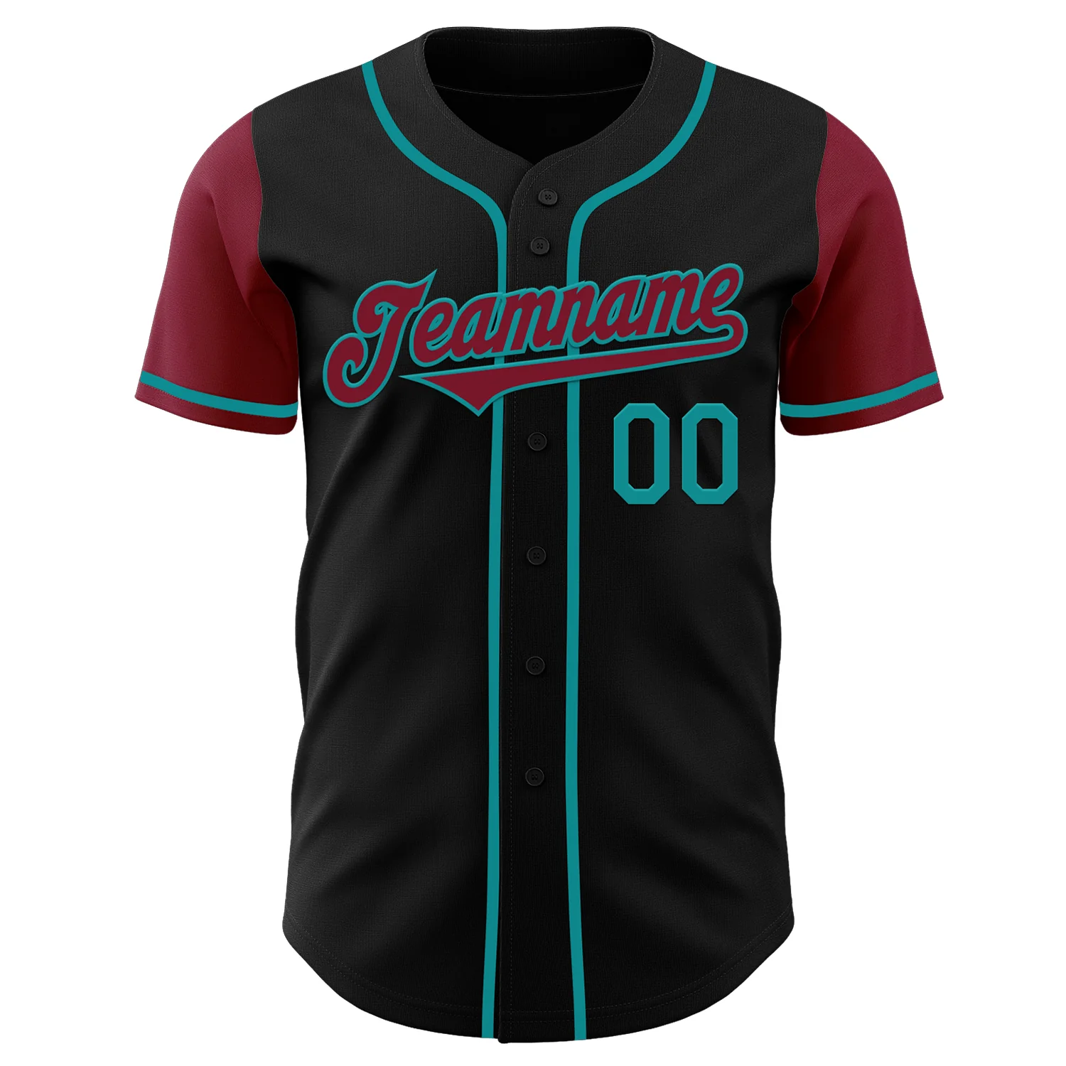 Custom Black Crimson-Teal Authentic Two Tone Baseball Jersey - Image 2