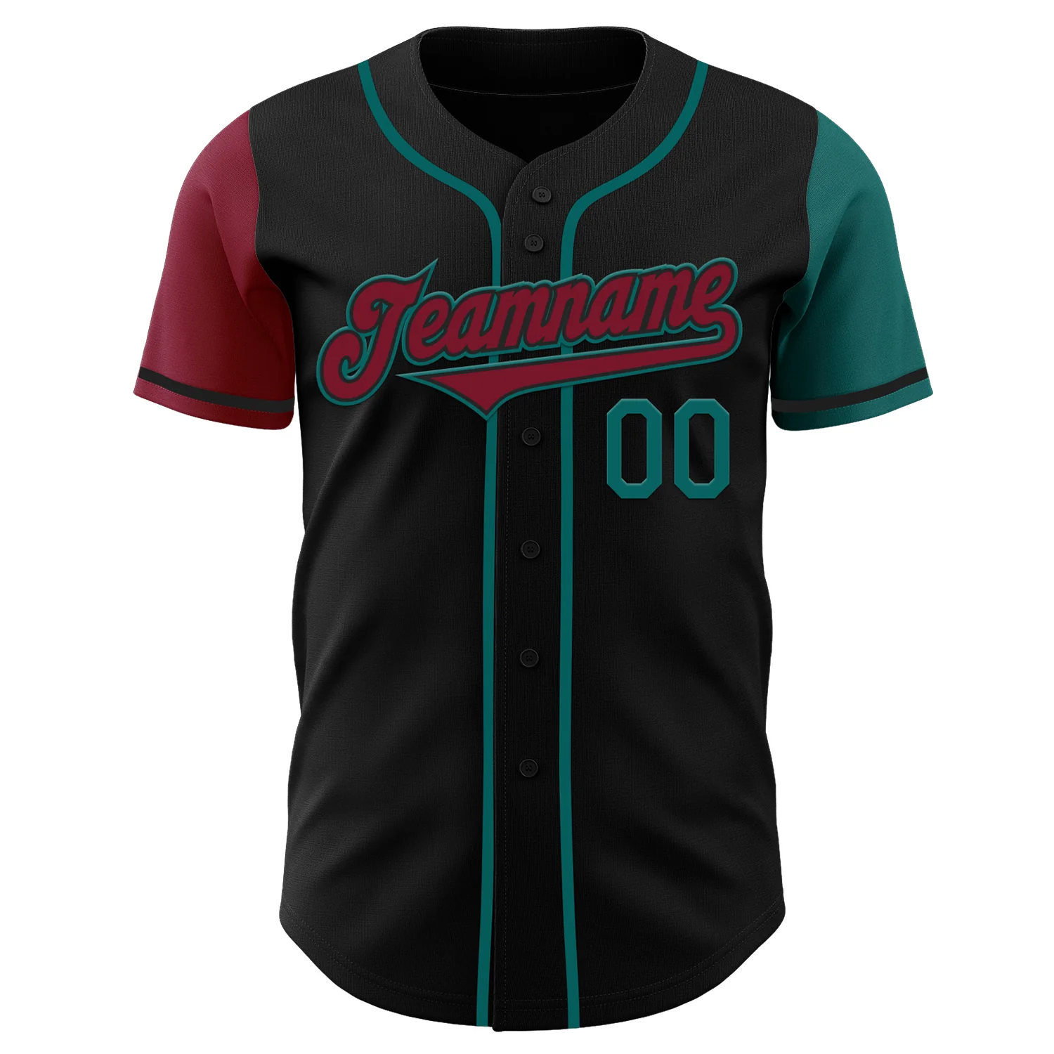 Custom Black Crimson-Teal Authentic Two Tone Baseball Jersey - Image 2