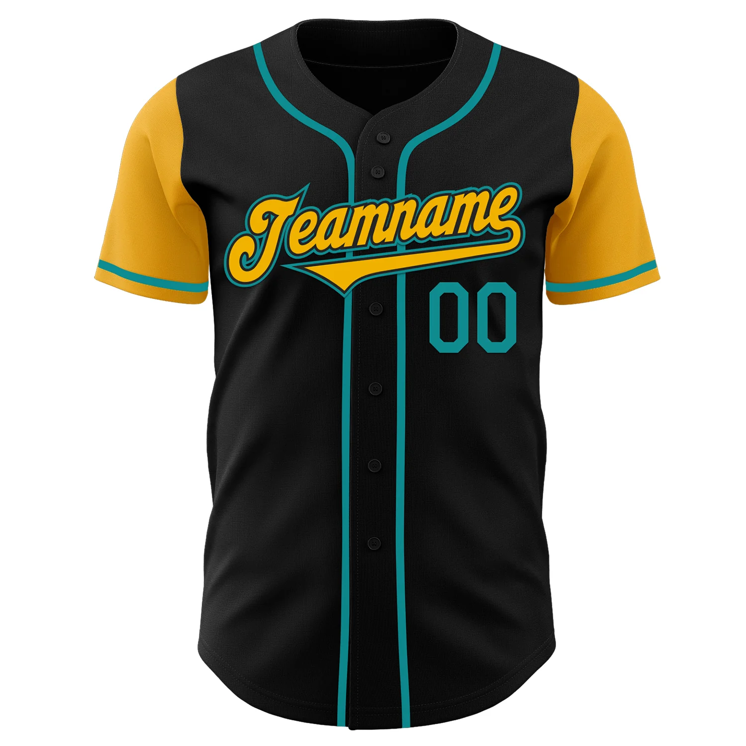 Custom Black Gold-Teal Authentic Two Tone Baseball Jersey - Image 2