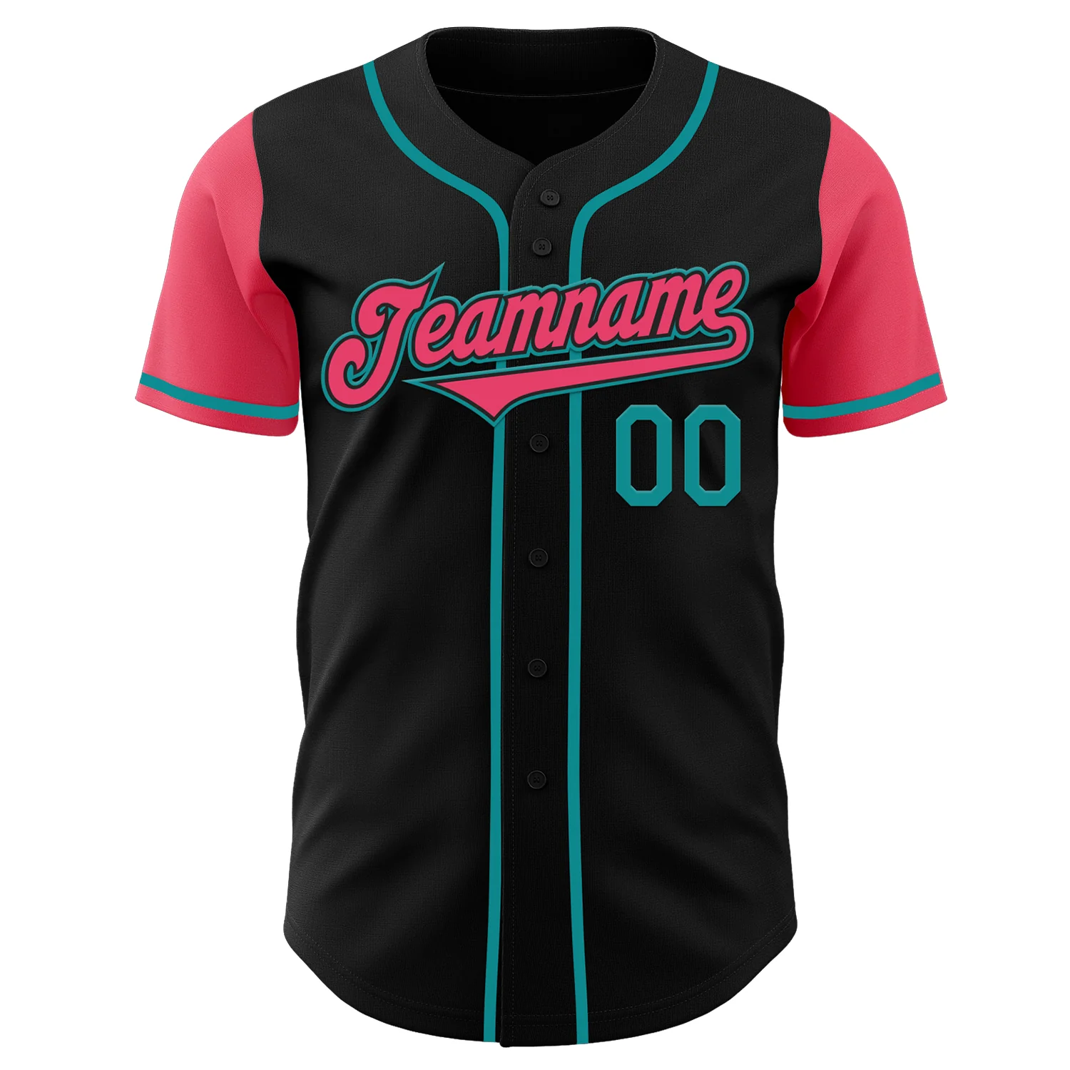 Custom Black Neon Pink-Teal Authentic Two Tone Baseball Jersey - Image 2