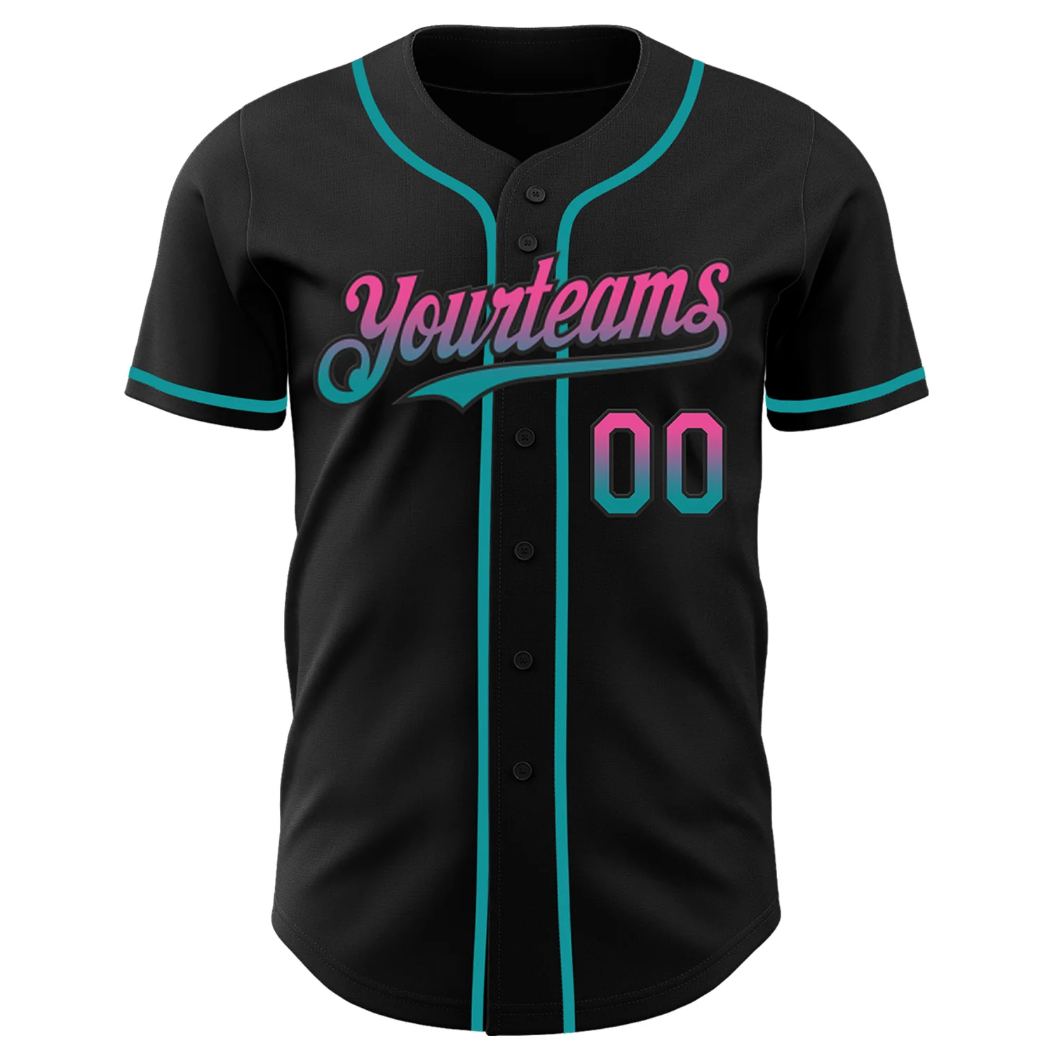 Custom Black Pink-Teal Authentic Fade Fashion Baseball Jersey - Image 2
