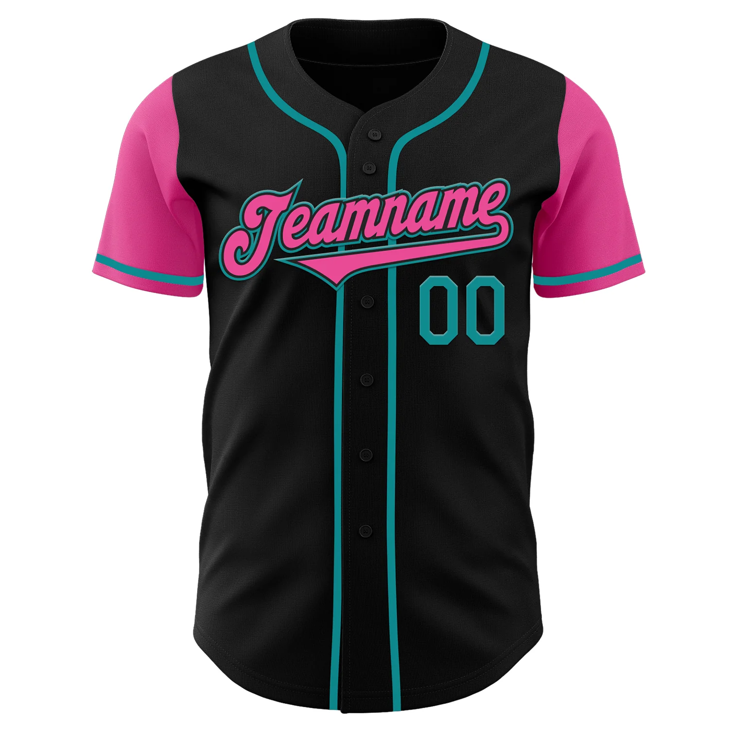 Custom Black Pink-Teal Authentic Two Tone Baseball Jersey - Image 2