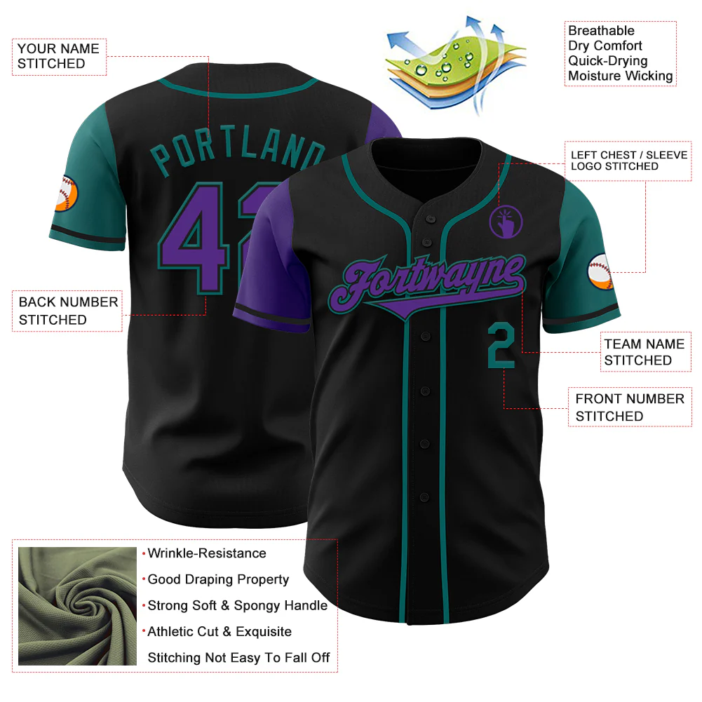Custom Black Purple-Teal Authentic Two Tone Baseball Jersey - Image 3