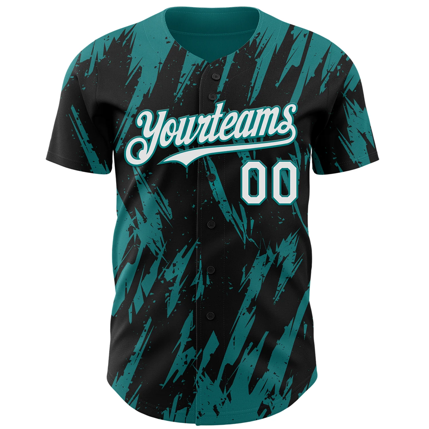 Custom Black White-Teal Splatter Torn Sharp Brush Stroke Authentic Baseball Jersey - Image 2