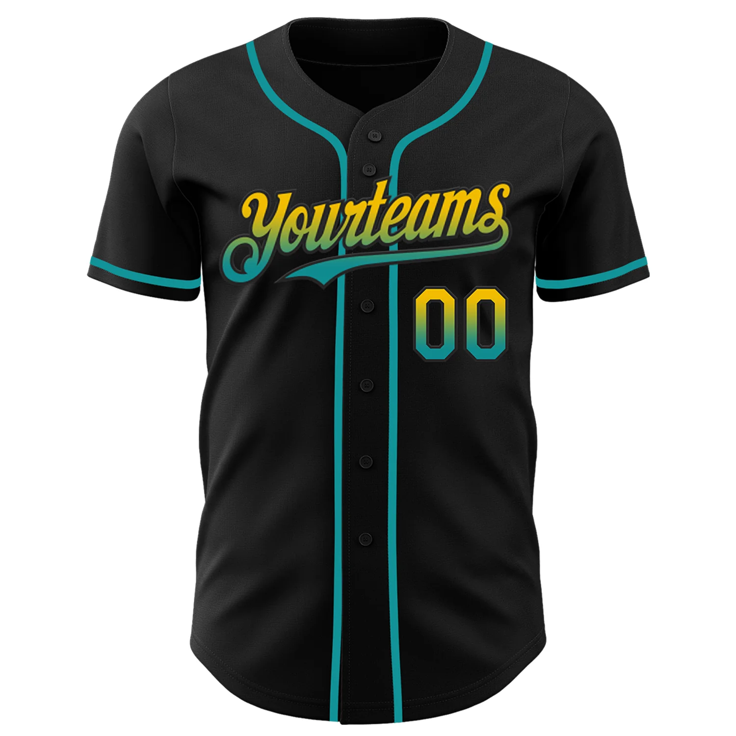 Custom Black Yellow-Teal Authentic Fade Fashion Baseball Jersey - Image 2