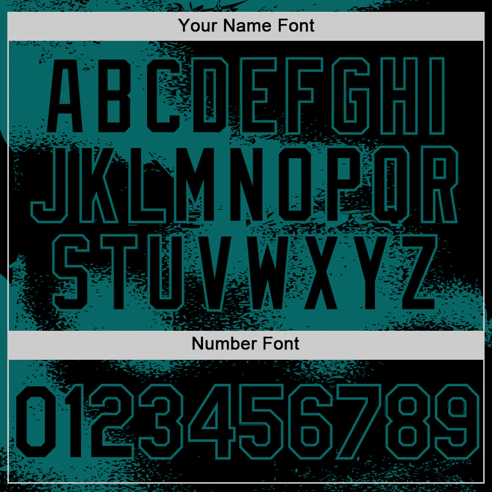 Custom Black Teal Abstract Color Blocks Fragment Pattern Bomber Full-Snap Varsity Letterman Hoodie Jacket - Image 6