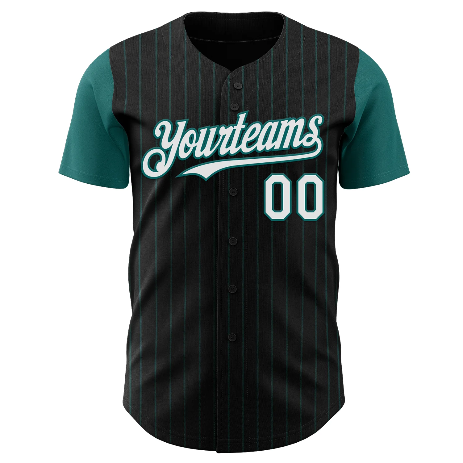 Custom Black Teal Pinstripe White Authentic Two Tone Baseball Jersey - Image 2