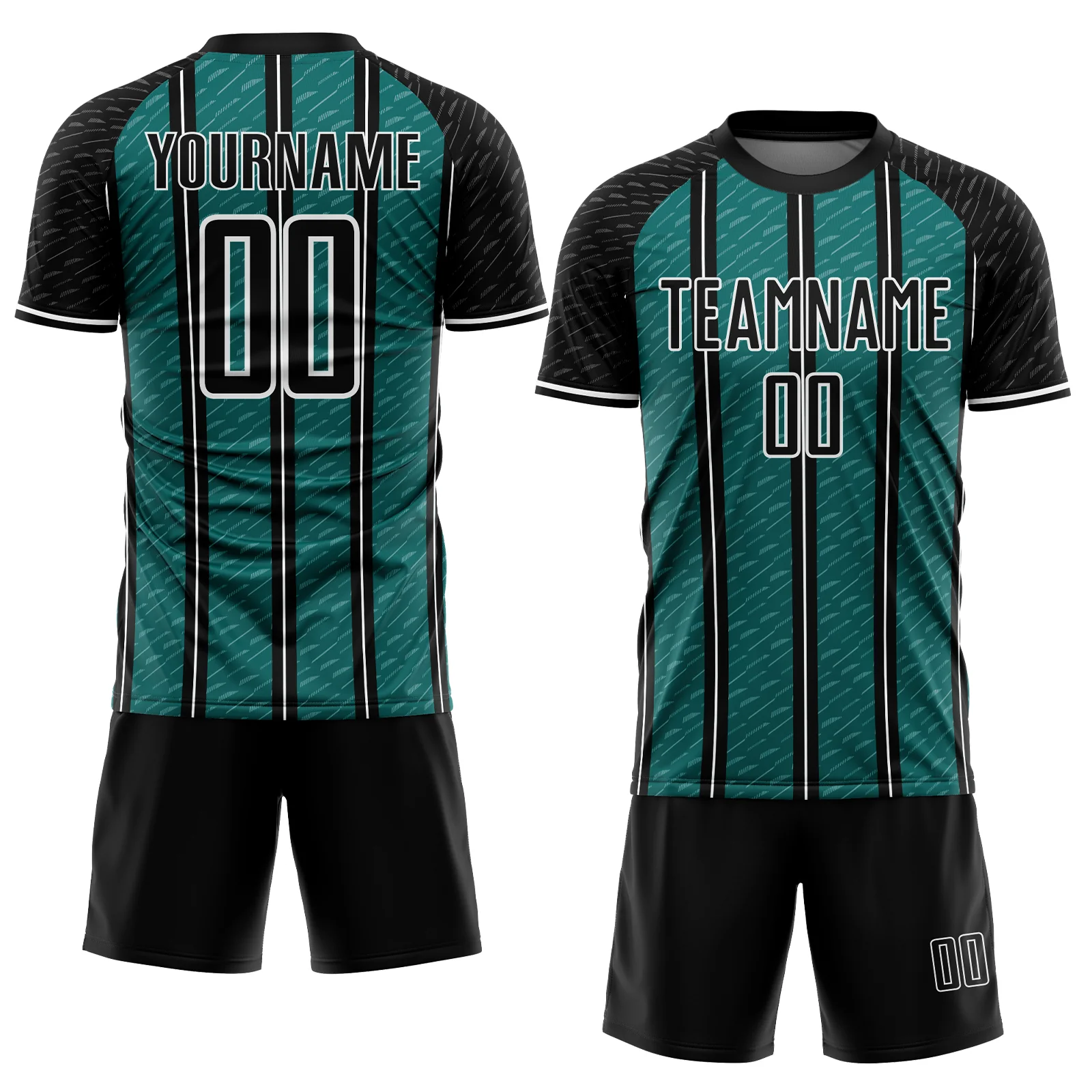Custom Black Teal-White Line Sublimation Soccer Uniform Jersey - Image 2