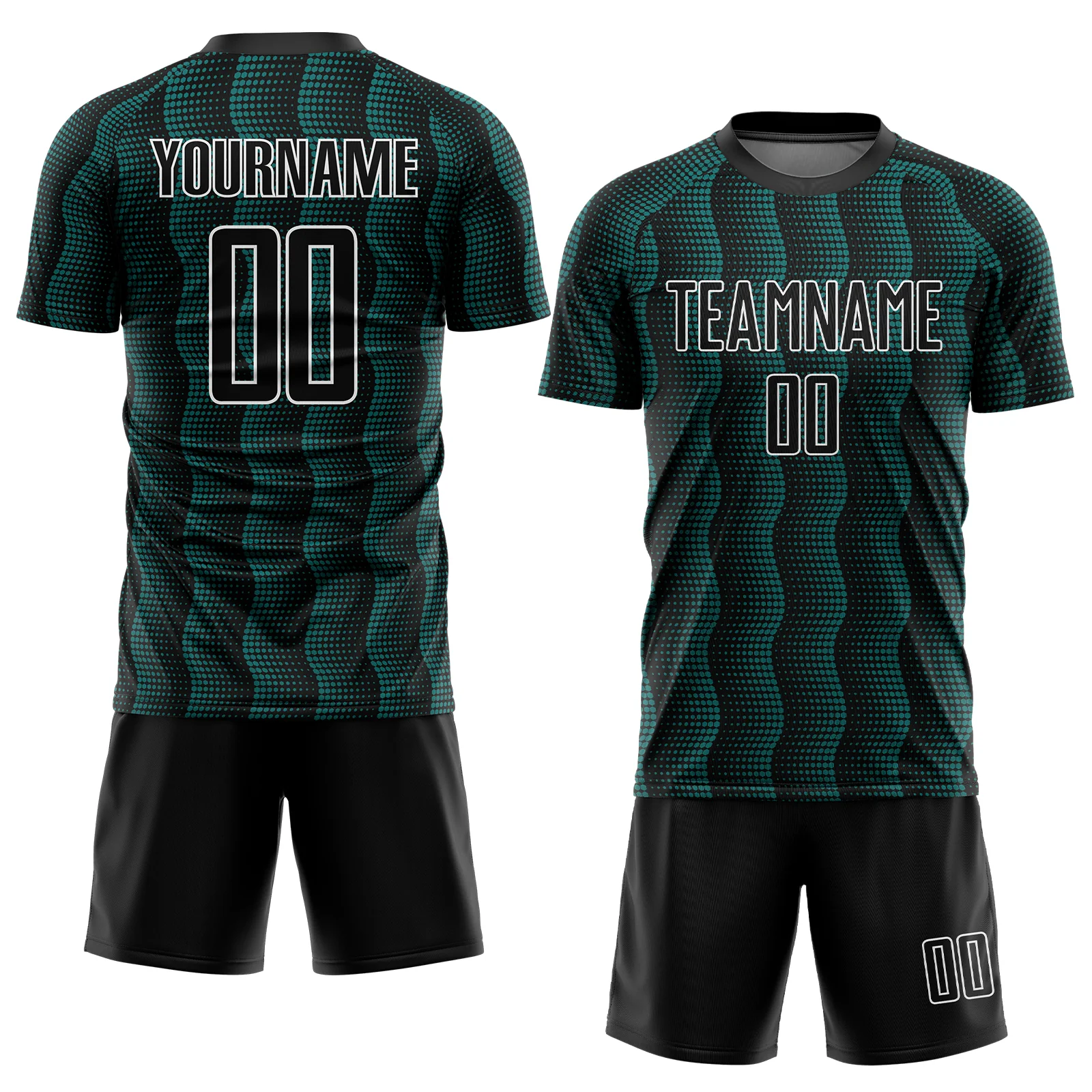 Custom Black Teal-White Geometric Shape Sublimation Soccer Uniform Jersey - Image 2