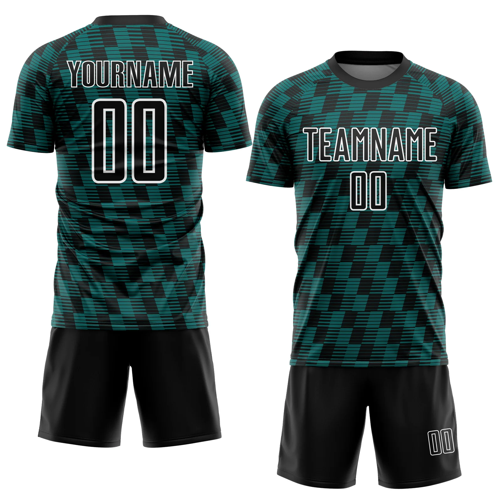 Custom Black Teal-White Line Sublimation Soccer Uniform Jersey - Image 2