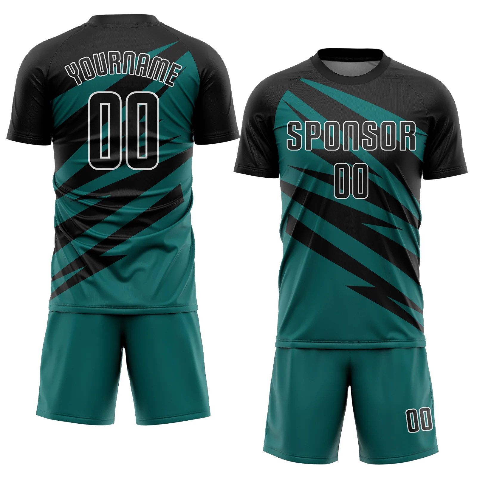 Custom Black Teal-White Abstract Line Sports Sublimation Soccer Uniform Jersey - Image 2