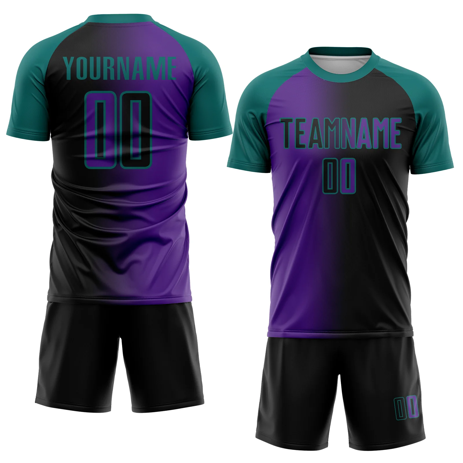 Custom Black Purple-Teal Sublimation Gradient Fashion Soccer Uniform Jersey - Image 2