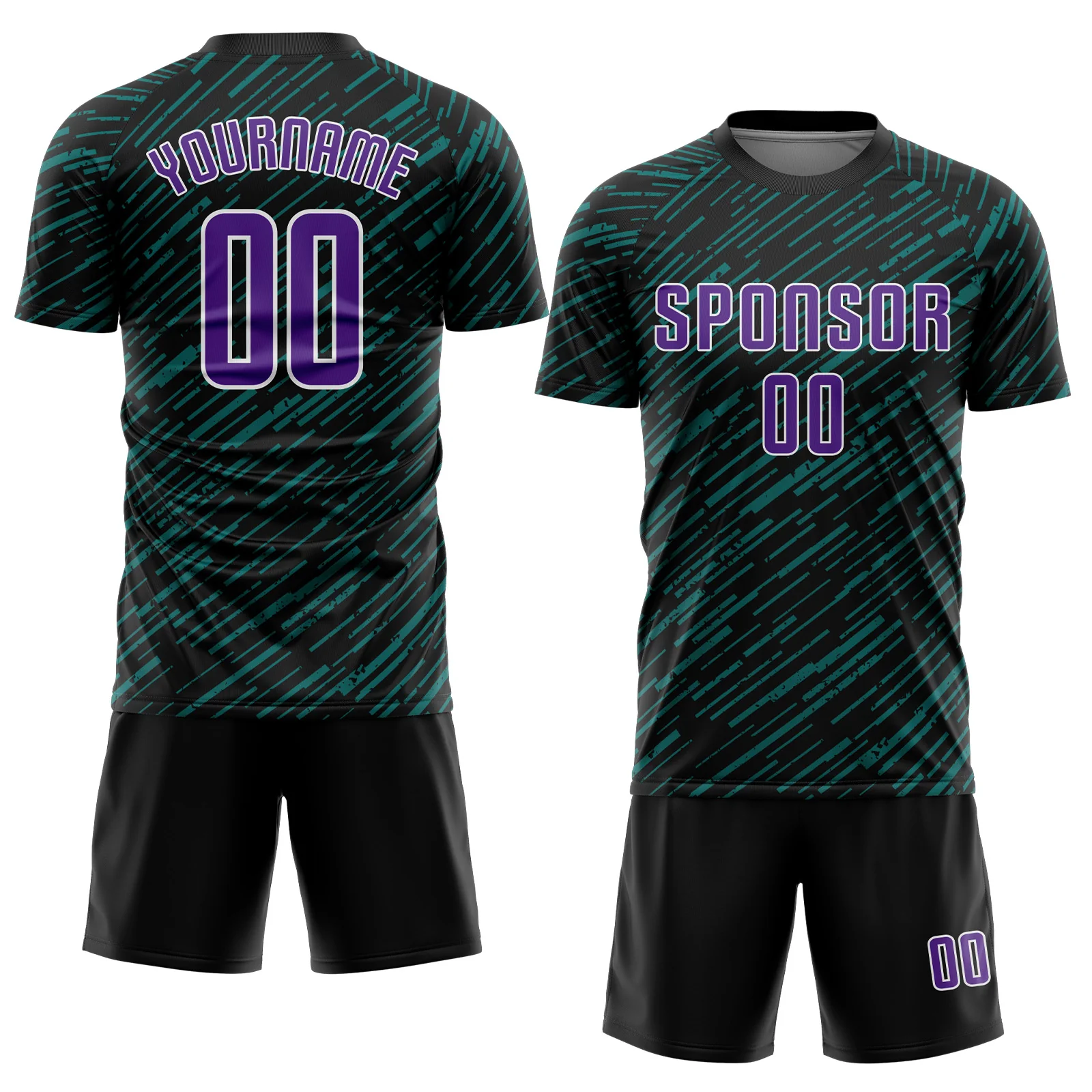 Custom Black Purple Teal-White Line Sports Sublimation Soccer Uniform Jersey - Image 2
