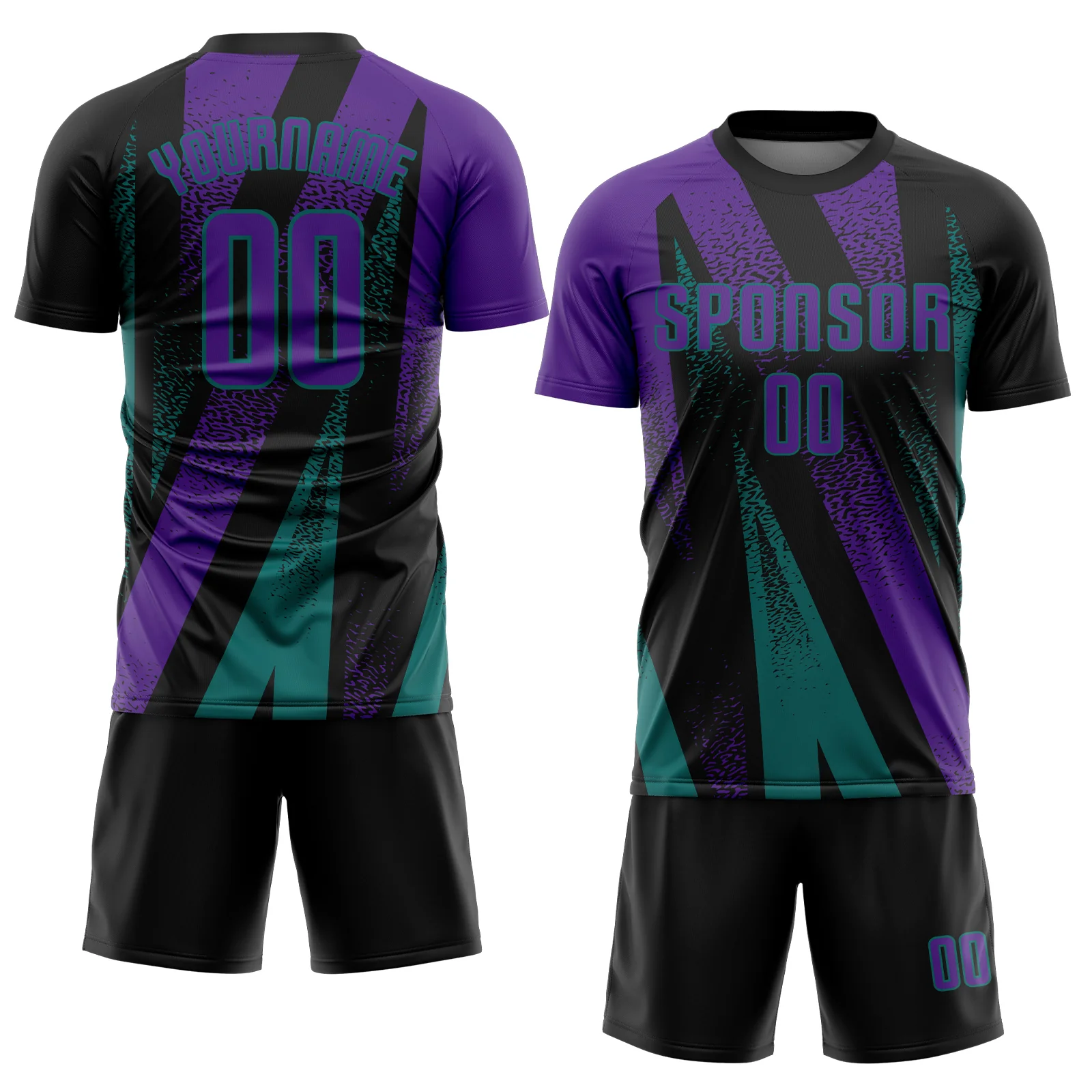 Custom Black Purple-Teal Radial Burst Sports Sublimation Soccer Uniform Jersey - Image 2