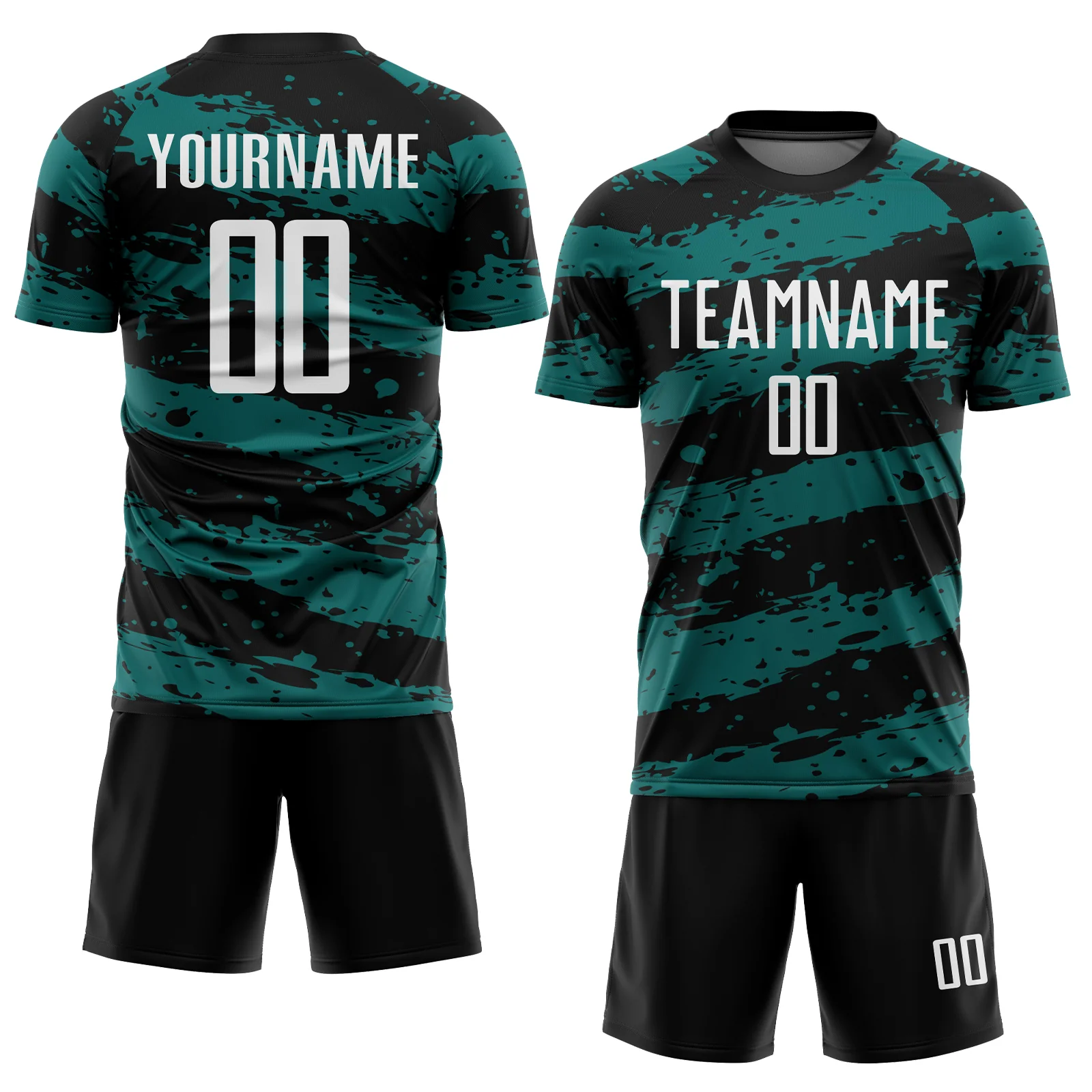 Custom Black White-Teal Splash Sublimation Soccer Uniform Jersey - Image 2