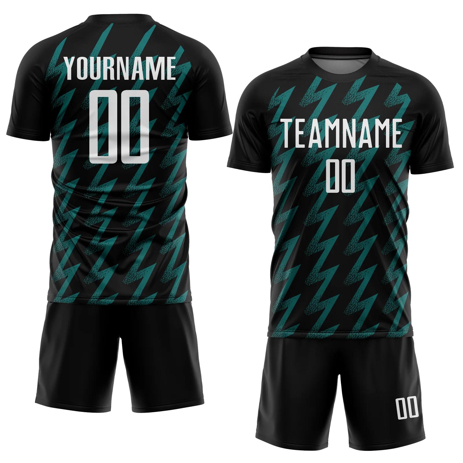 Custom Black White-Teal Zigzag Shape Sublimation Soccer Uniform Jersey - Image 2