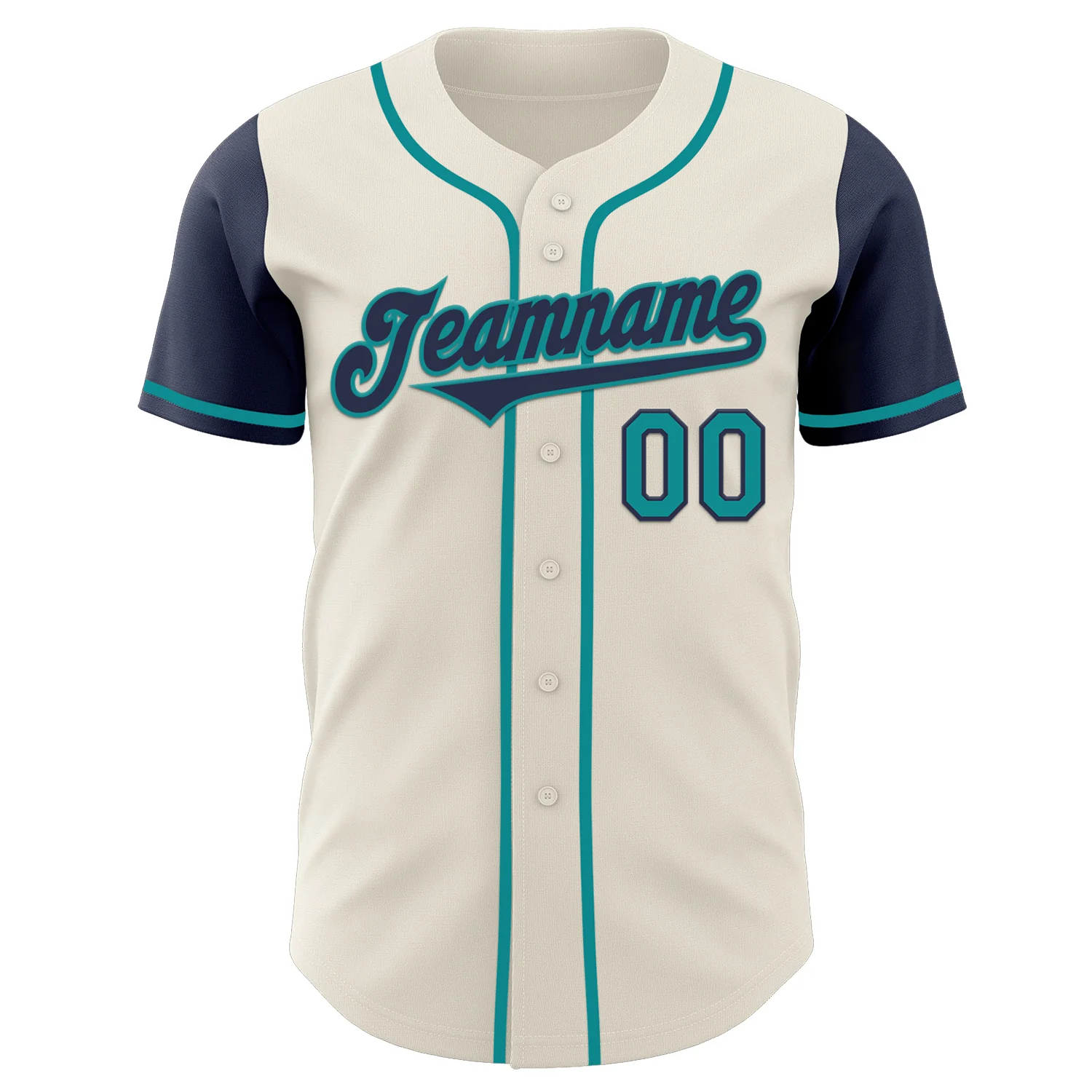 Custom Cream Navy-Teal Authentic Two Tone Baseball Jersey - Image 2