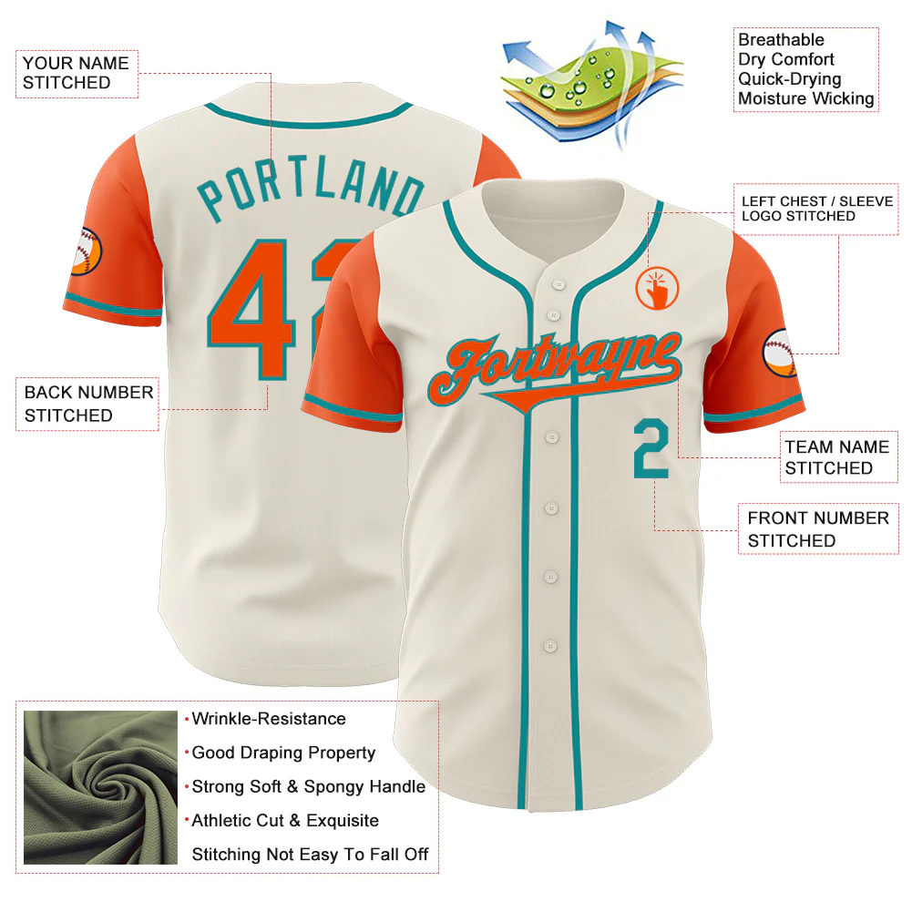 Custom Cream Orange-Teal Authentic Two Tone Baseball Jersey - Image 3