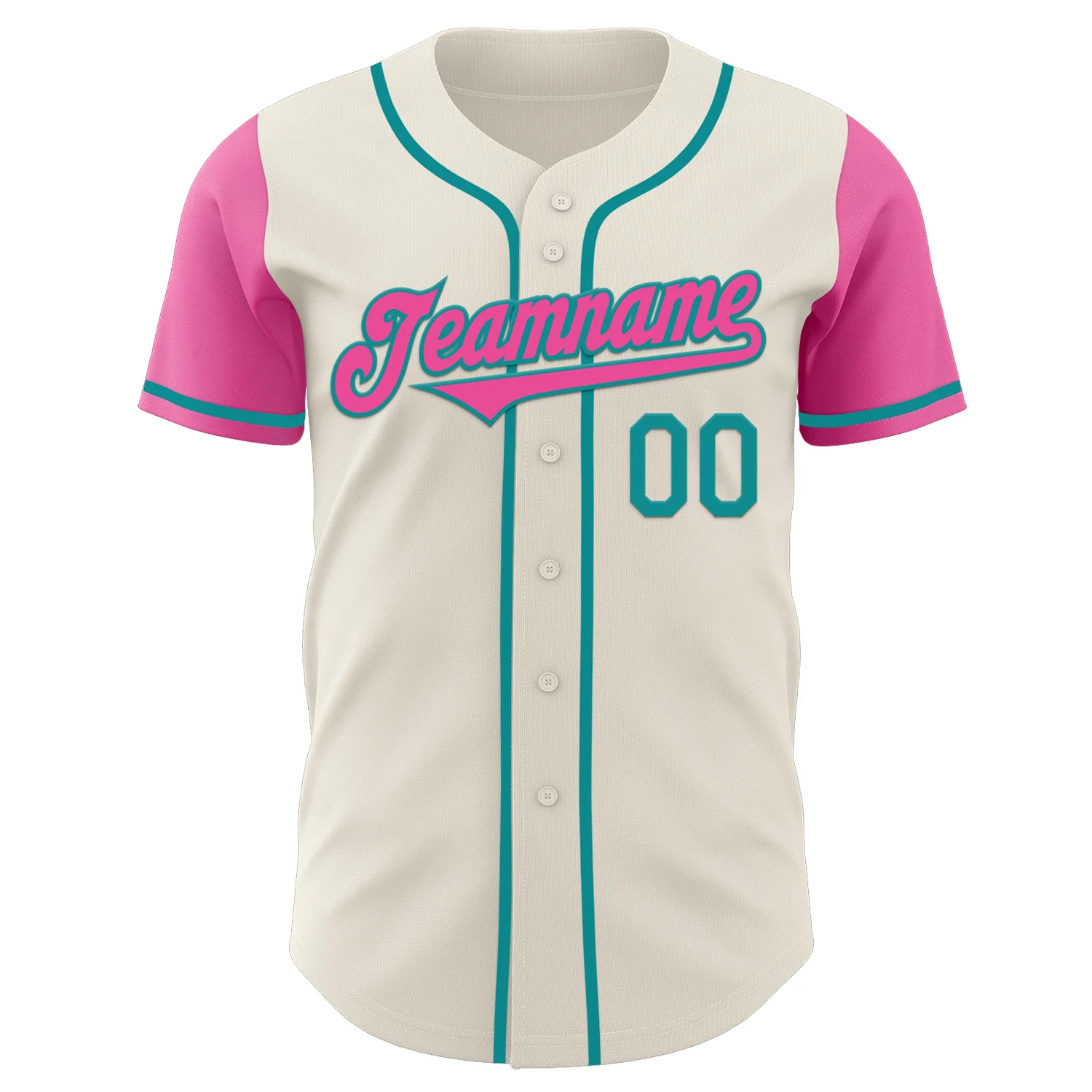 Custom Cream Pink-Teal Authentic Two Tone Baseball Jersey - Image 2