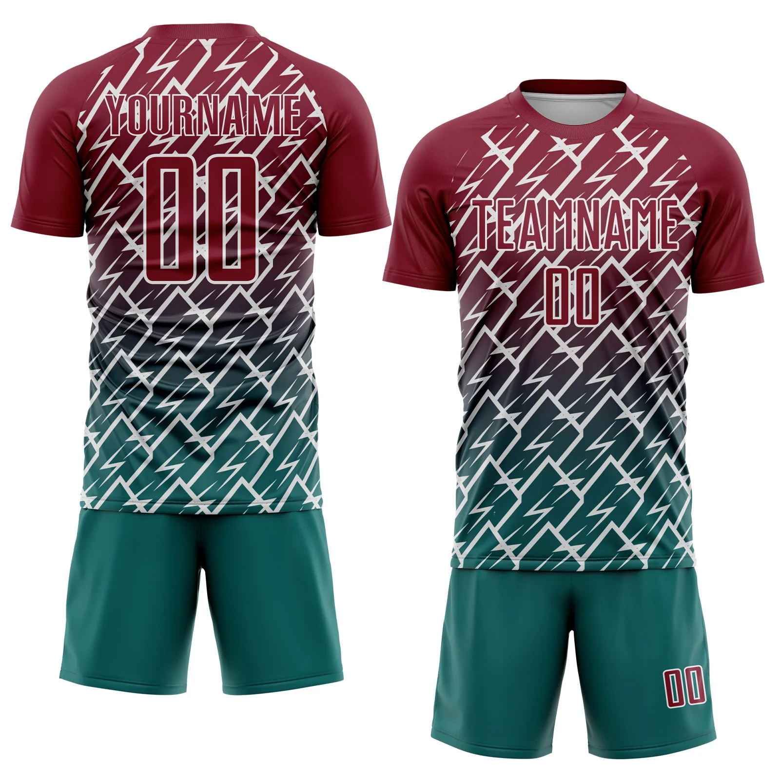 Custom Crimson Teal-White Lightning Sports Sublimation Soccer Uniform Jersey - Image 2