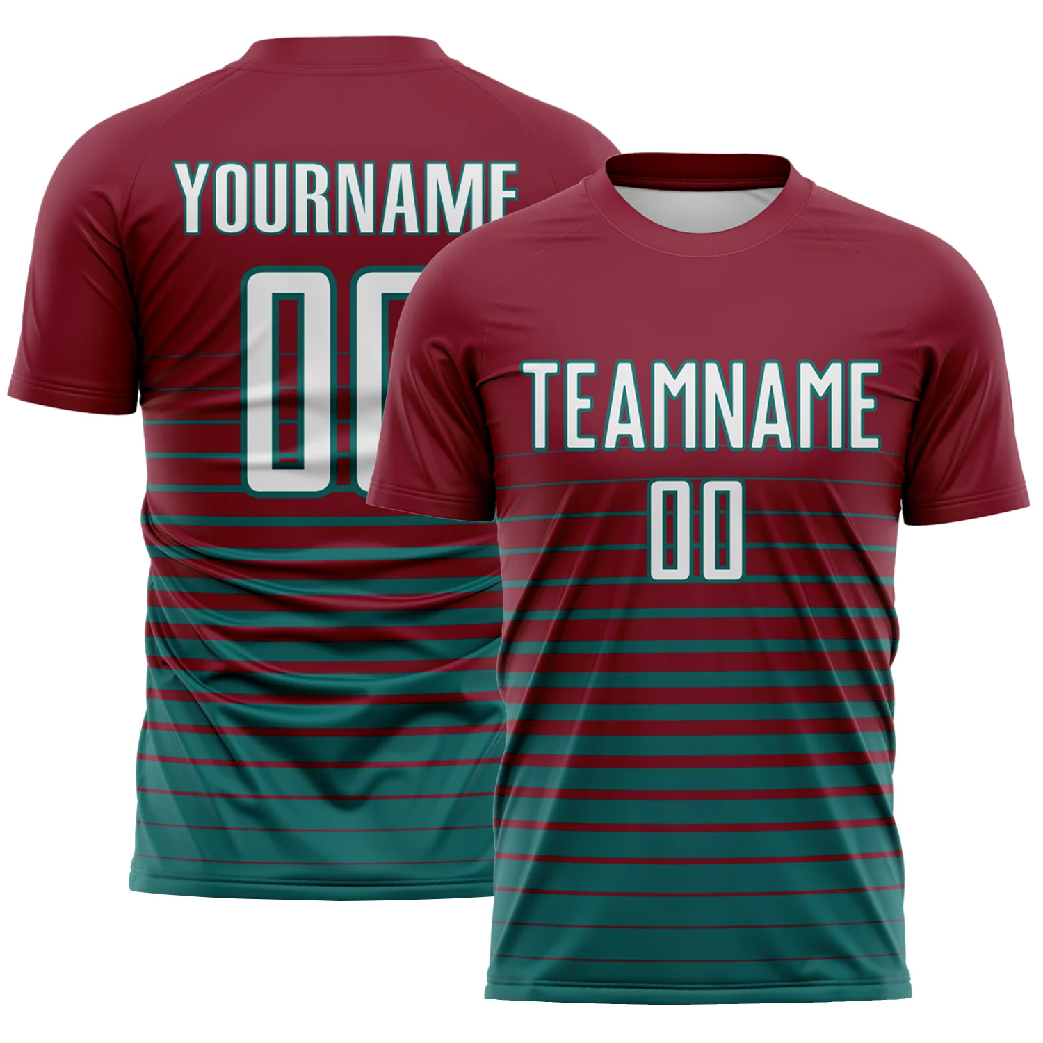 Custom Crimson White-Teal Gradient Pinstripe Sublimation Soccer Uniform Jersey