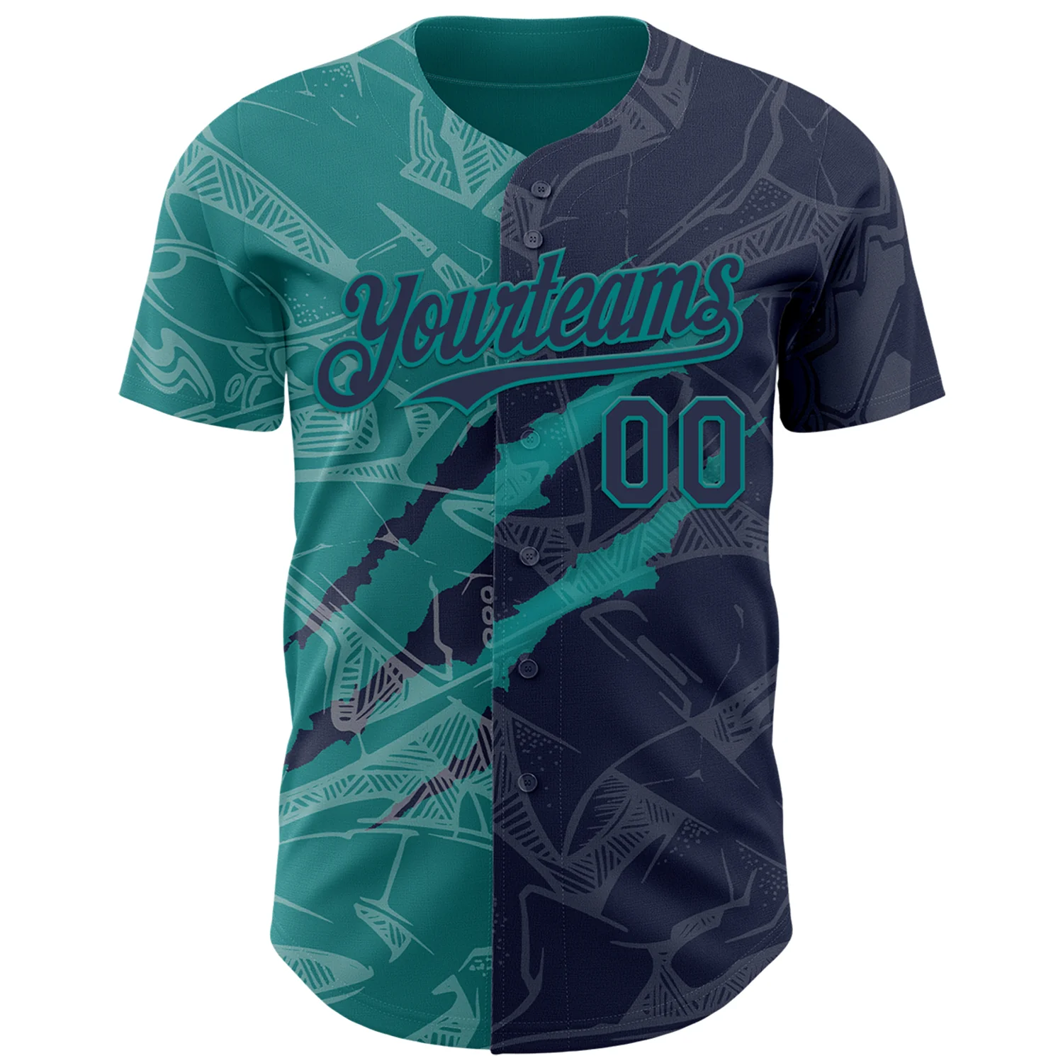 Custom Graffiti Pattern Navy-Teal 3D Scratch Authentic Baseball Jersey - Image 2