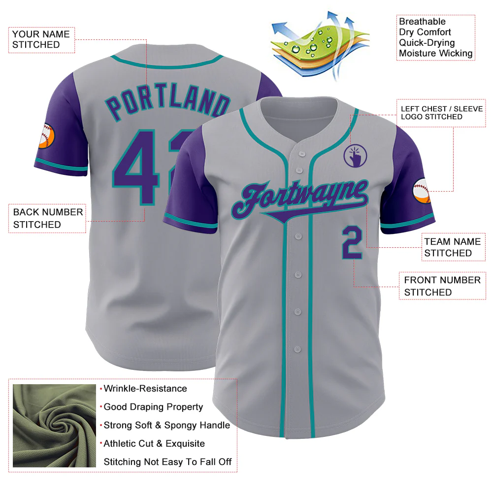 Custom Gray Purple-Teal Authentic Two Tone Baseball Jersey - Image 3