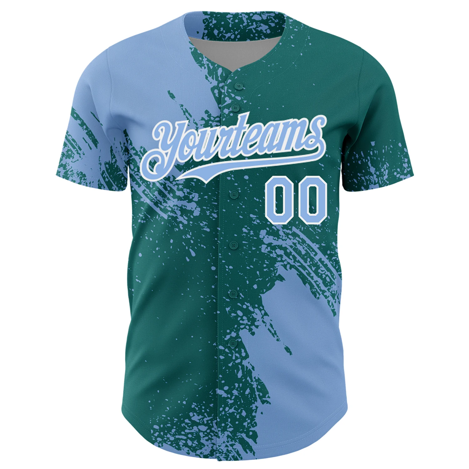 Custom Light Blue Teal-White 3D Pattern Design Abstract Brush Stroke Authentic Baseball Jersey - Image 2
