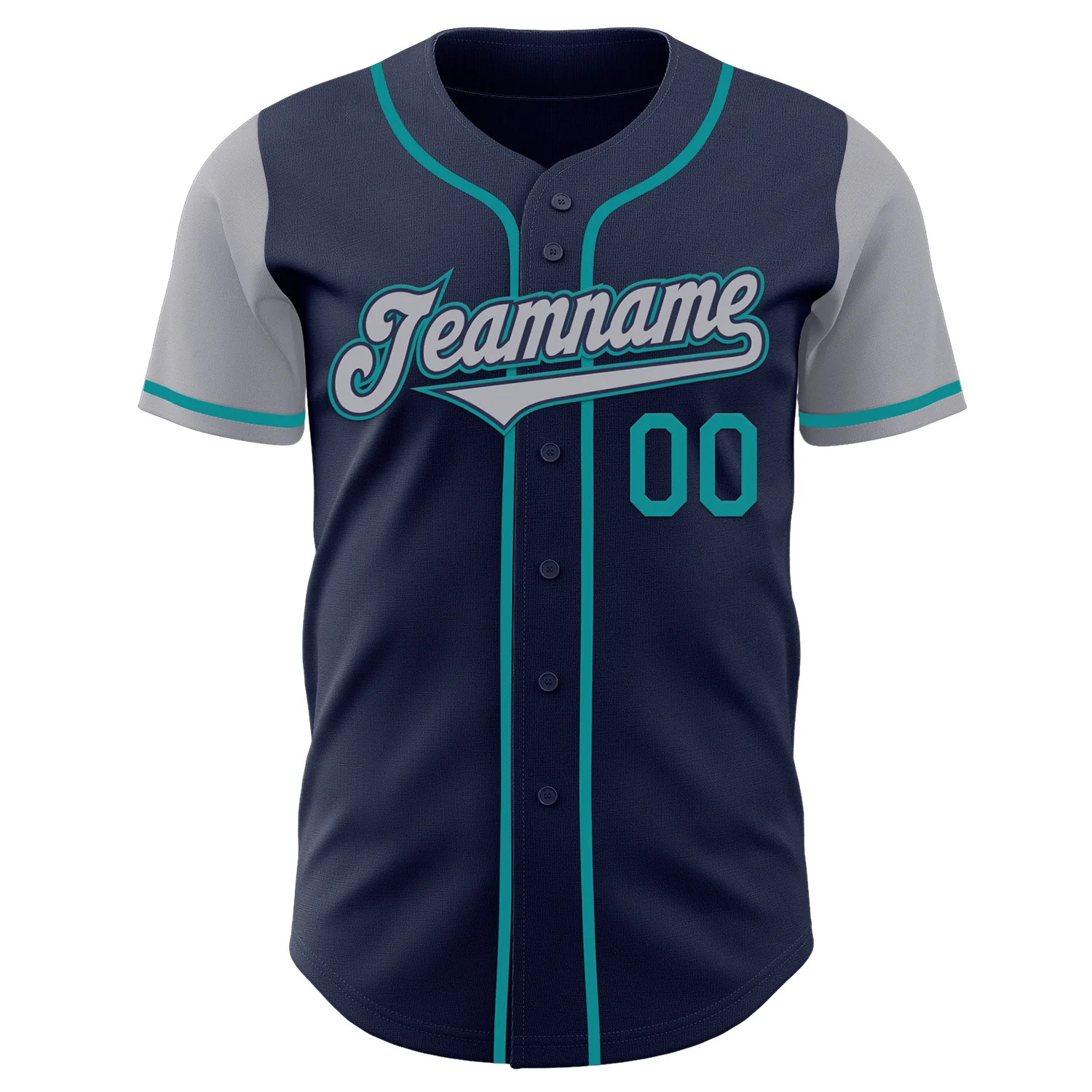Custom Navy Gray-Teal Authentic Two Tone Baseball Jersey - Image 2
