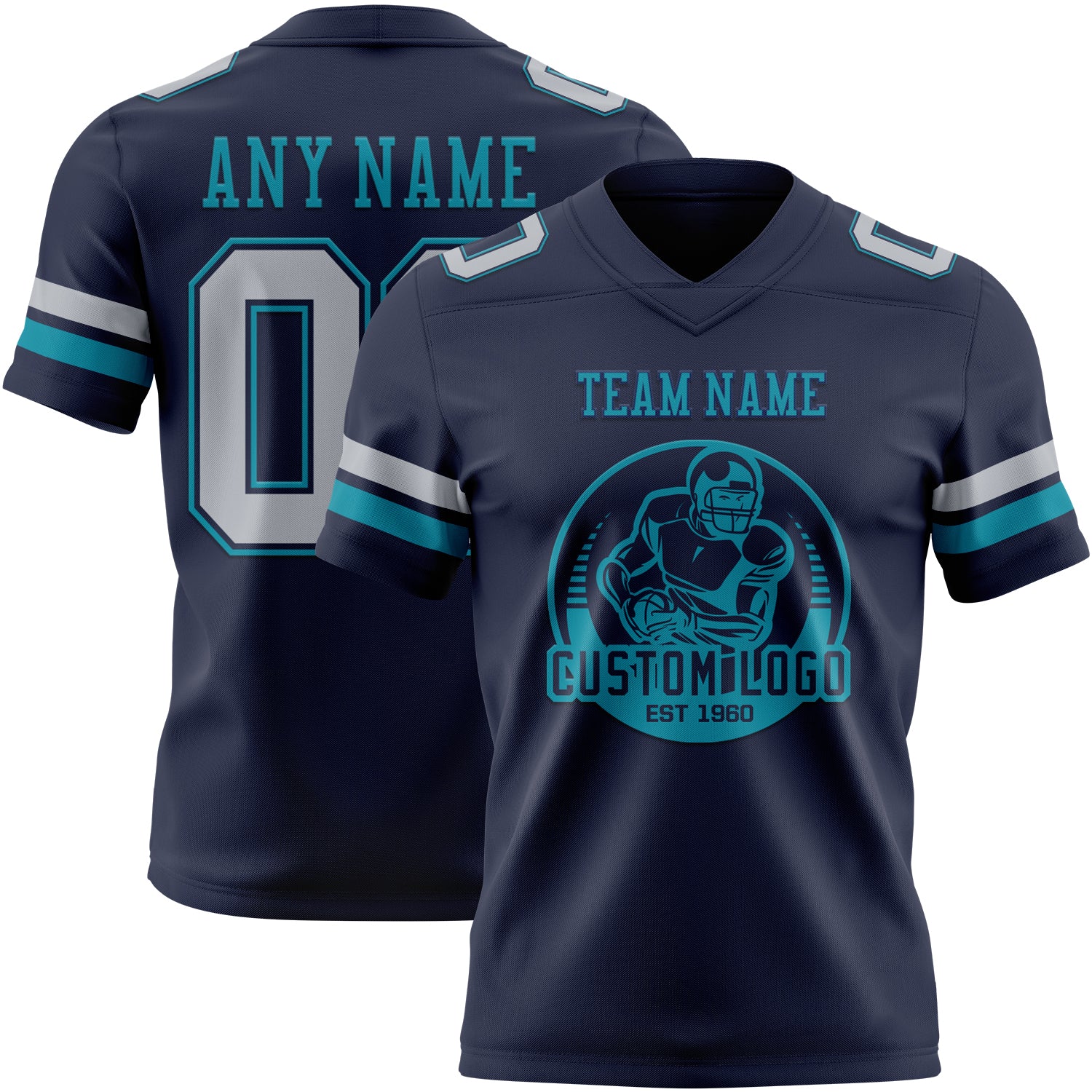 Custom Navy Gray-Teal Authentic Football Jersey - Image 2