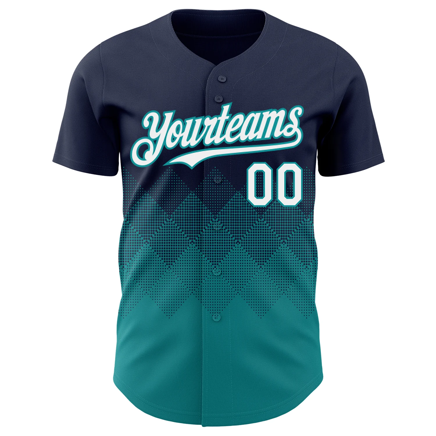 Custom Navy White-Teal 3D Gradient Square Shape Authentic Baseball Jersey - Image 2
