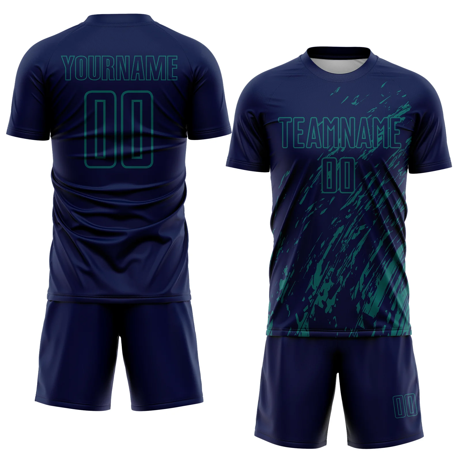 Custom Navy Teal Splash Sublimation Soccer Uniform Jersey - Image 2