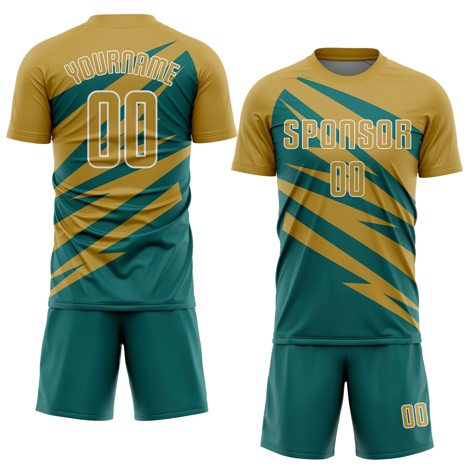 Custom Old Gold Teal-White Abstract Line Sports Sublimation Soccer Uniform Jersey - Image 2