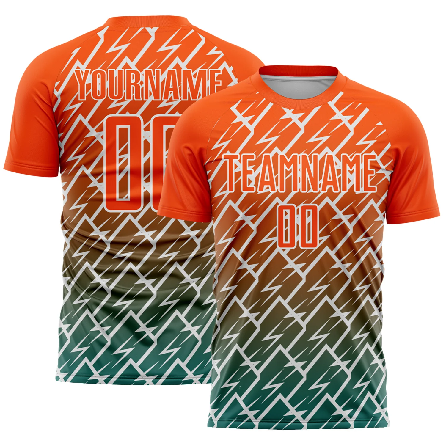 Custom Orange Teal-White Lightning Sports Sublimation Soccer Uniform Jersey
