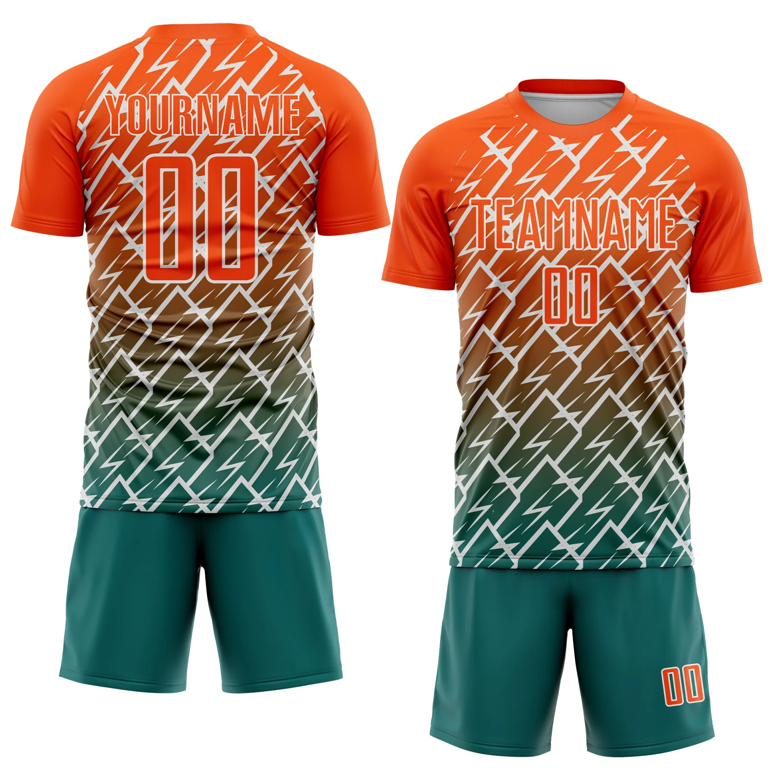 Custom Orange Teal-White Lightning Sports Sublimation Soccer Uniform Jersey - Image 2