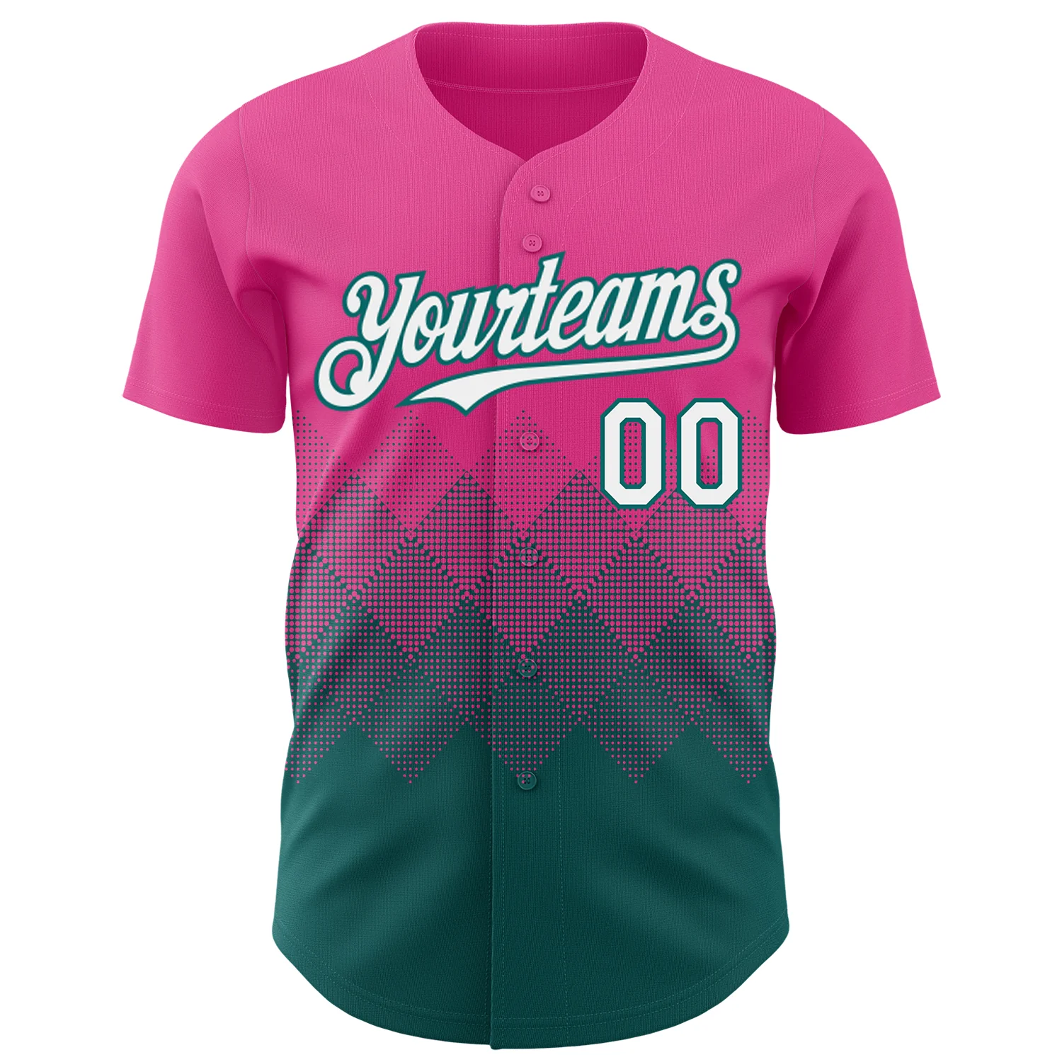 Custom Pink White-Teal 3D Gradient Square Shape Authentic Baseball Jersey - Image 2