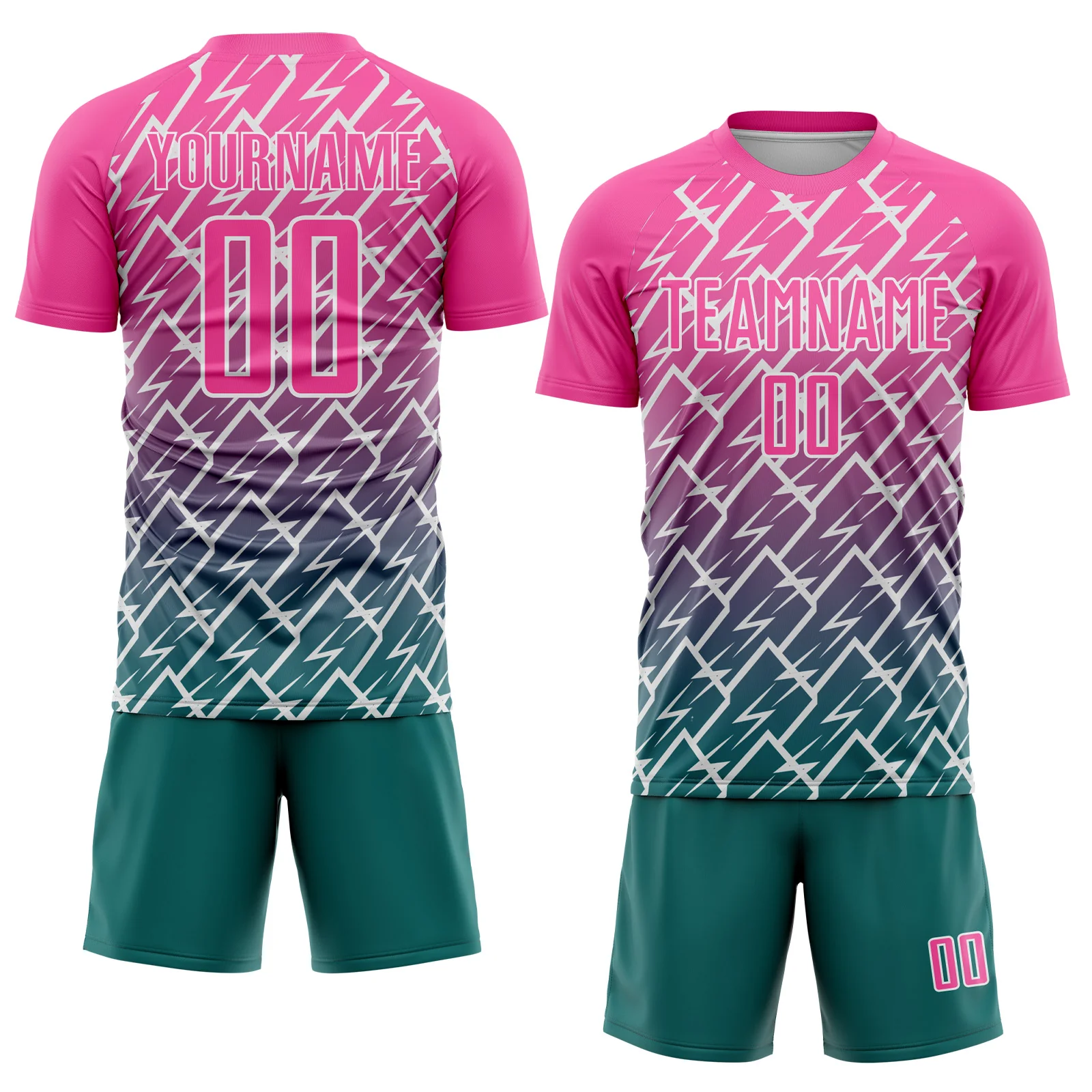 Custom Pink Teal-White Lightning Sports Sublimation Soccer Uniform Jersey - Image 2