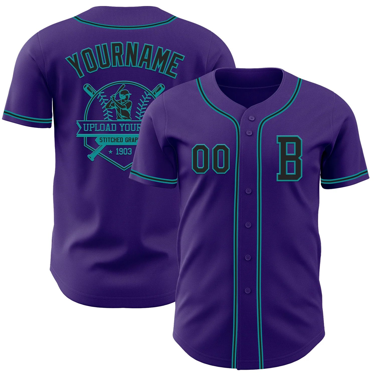 Custom Purple Black-Teal Authentic Baseball Jersey - Image 5