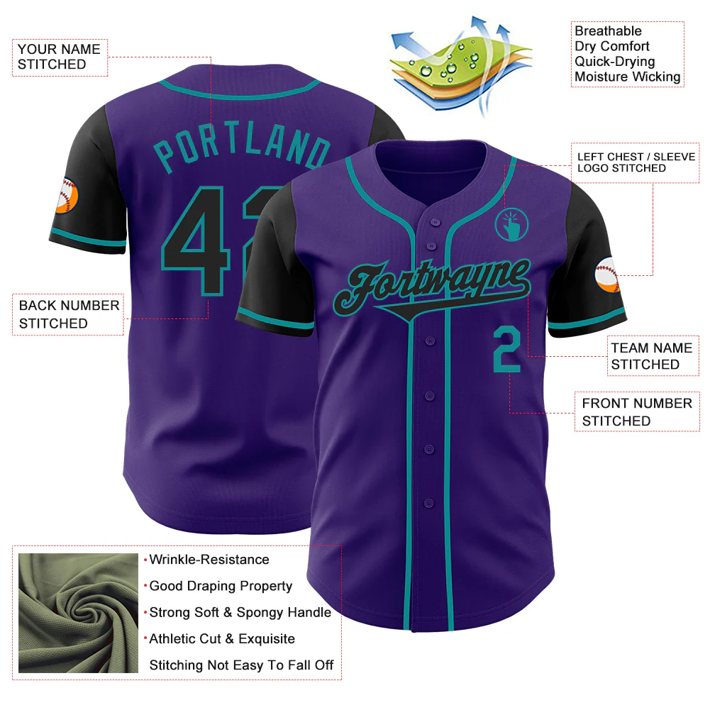 Custom Purple Black-Teal Authentic Two Tone Baseball Jersey - Image 3