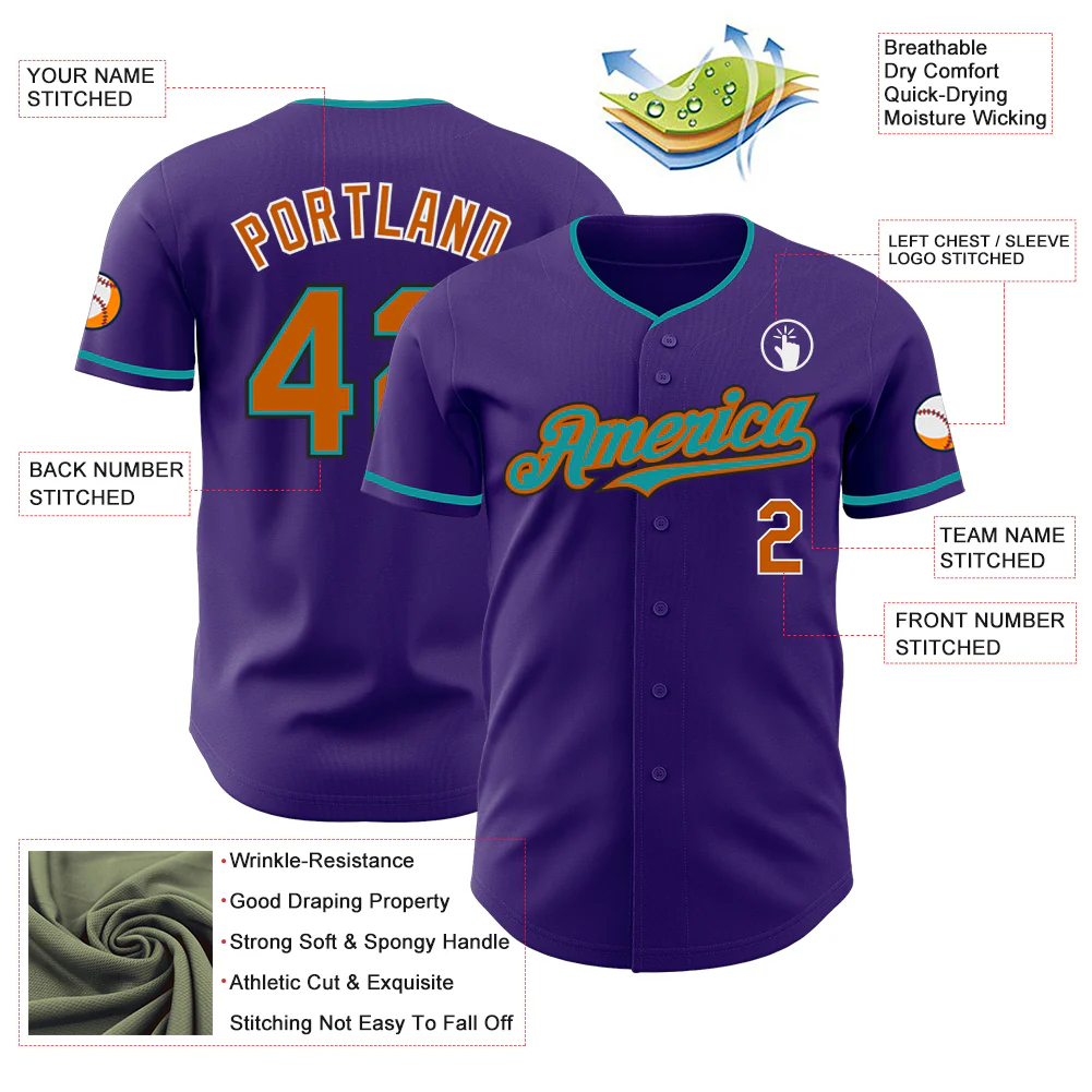 Custom Purple Texas Orange Teal Black-White Authentic Baseball Jersey - Image 3
