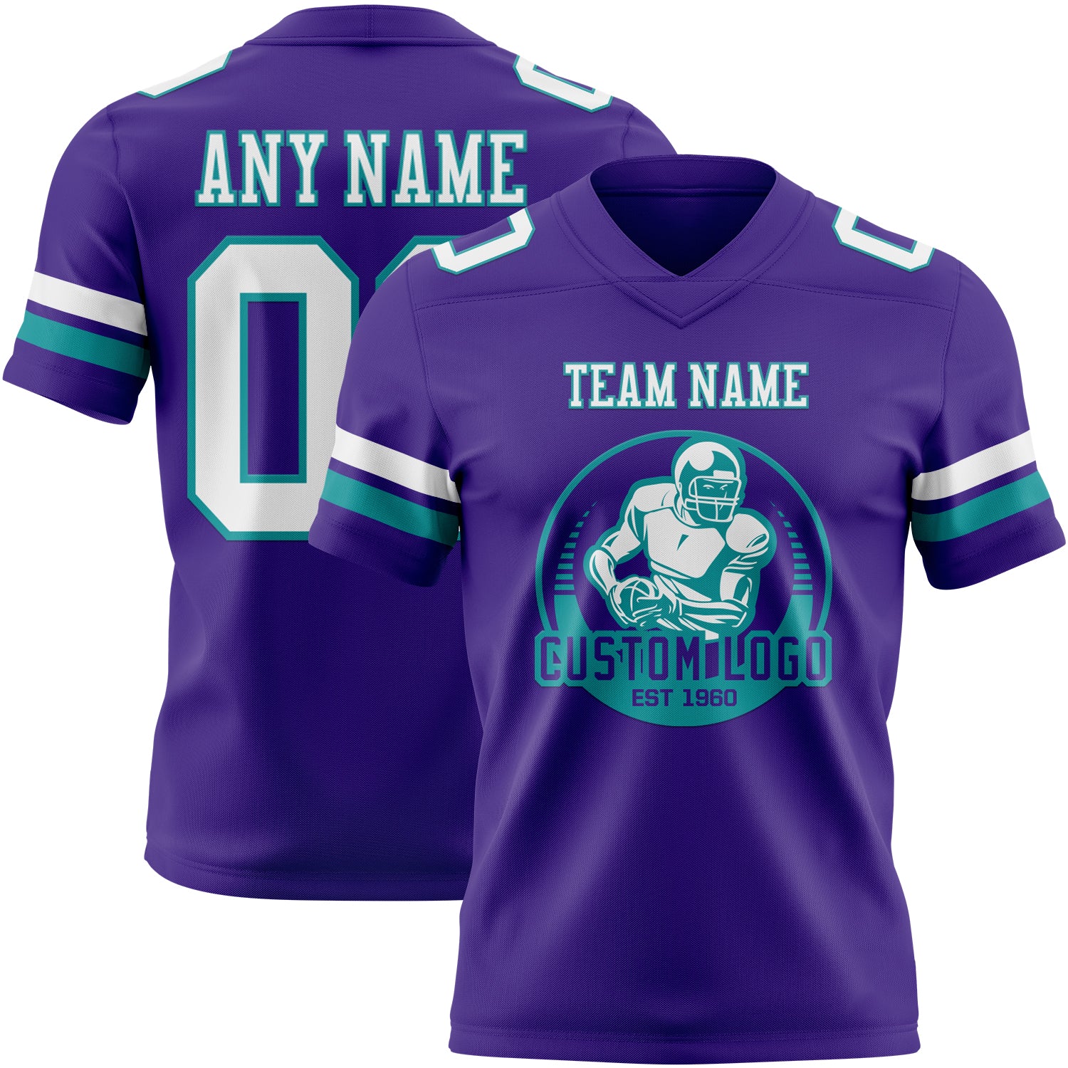 Custom Purple White-Teal Authentic Football Jersey - Image 2