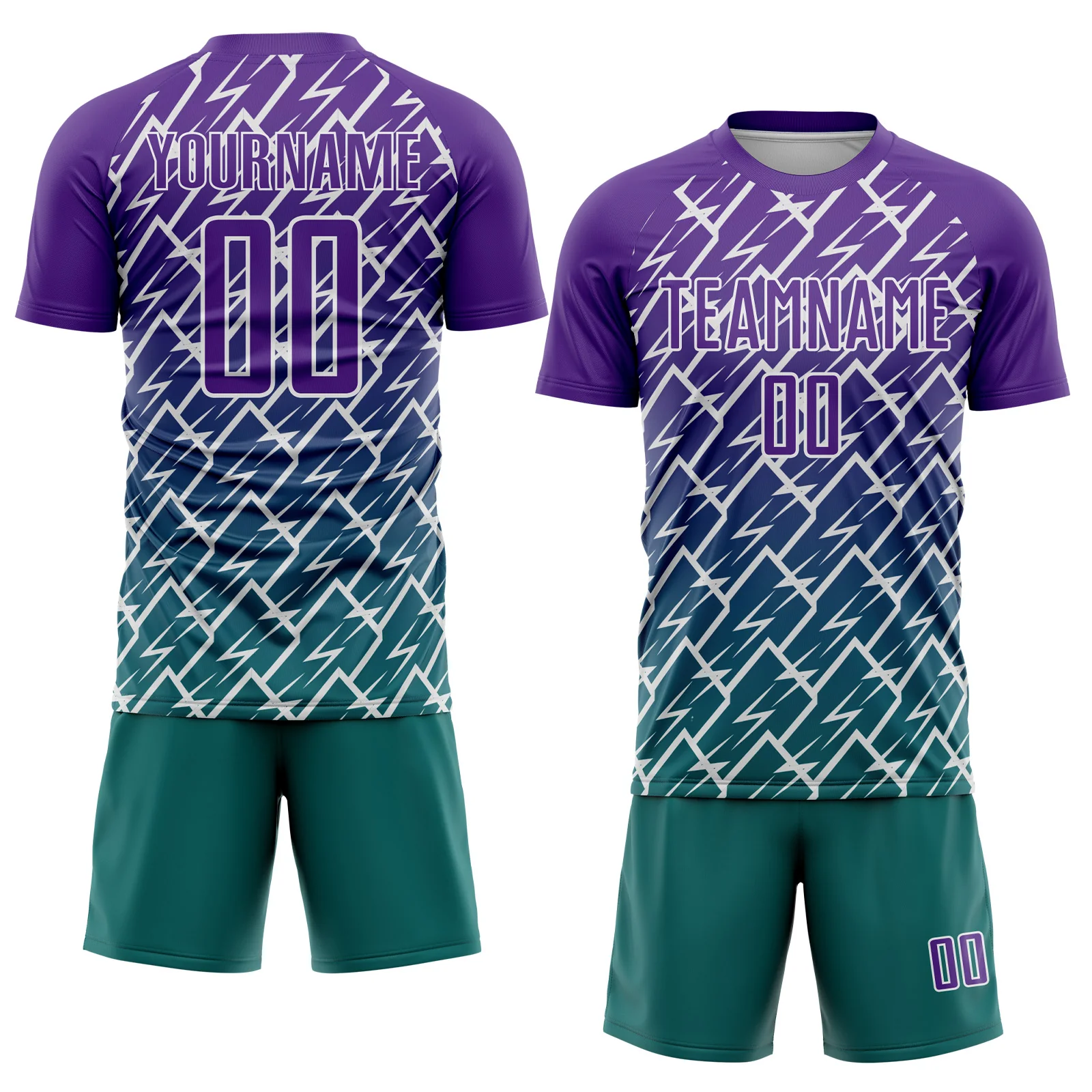 Custom Purple Teal-White Lightning Sports Sublimation Soccer Uniform Jersey - Image 2